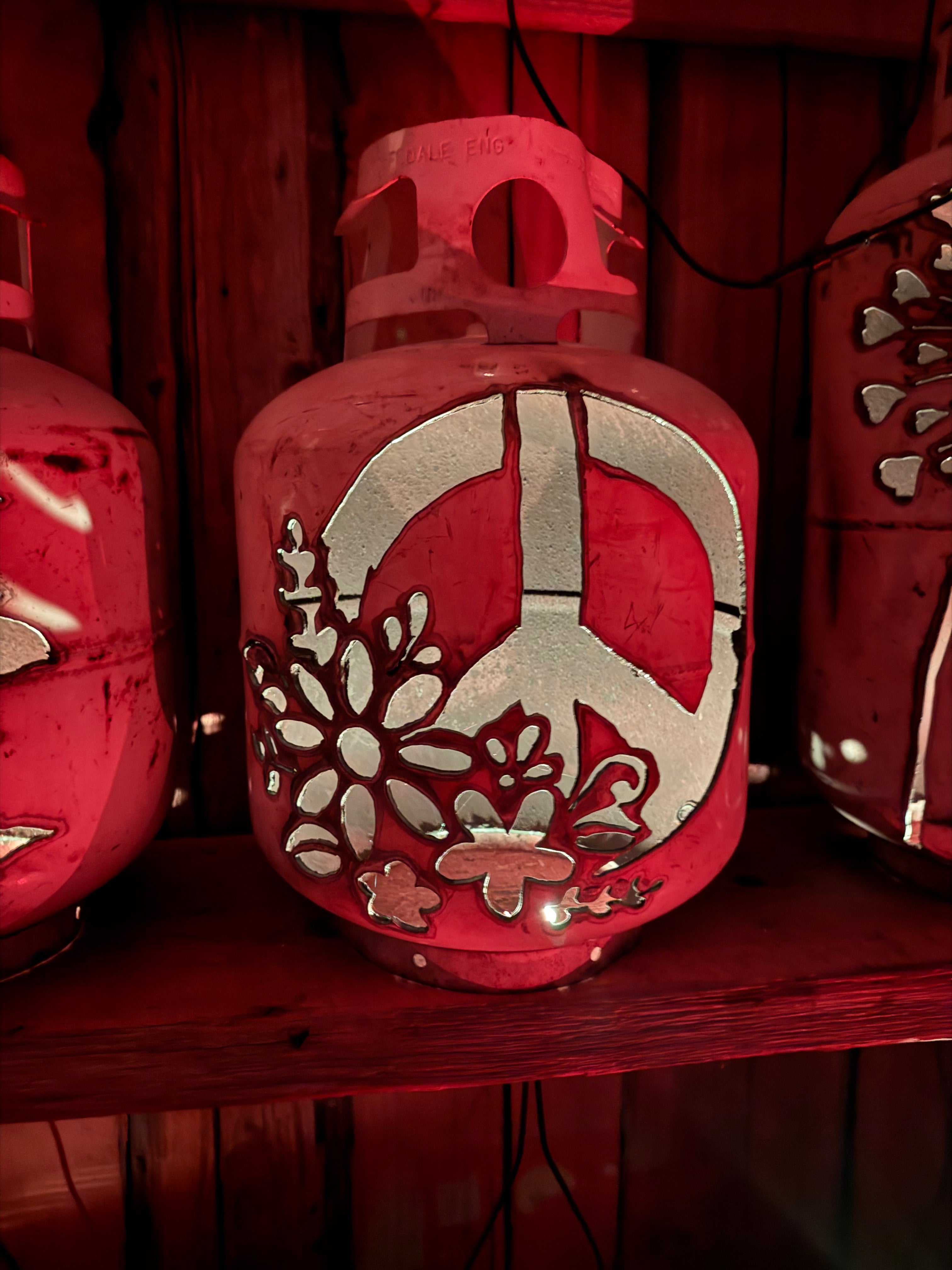 20lb Upcycled Patio Lantern, Floral Peace Sign