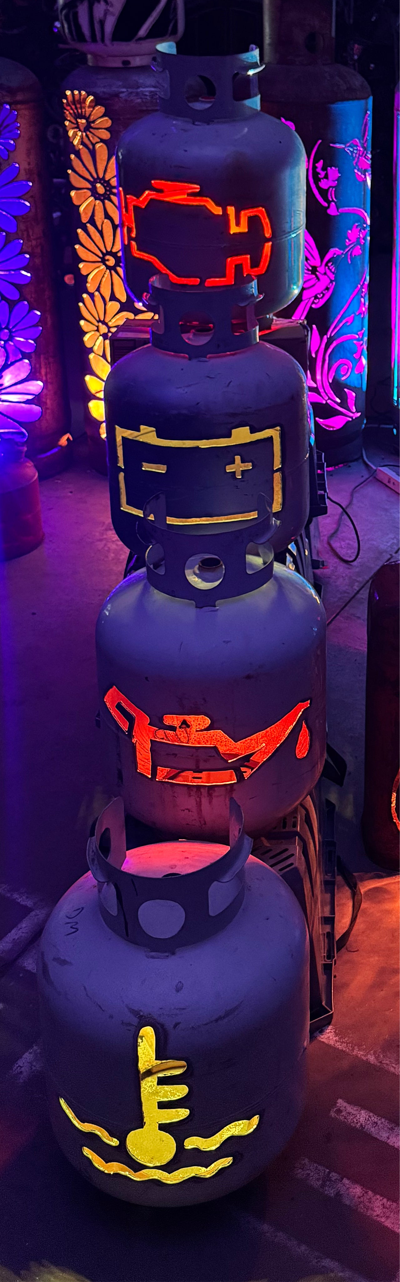 20lb Upcycled Patio Lantern, Set of 4 Engine Warnings Natural Finish