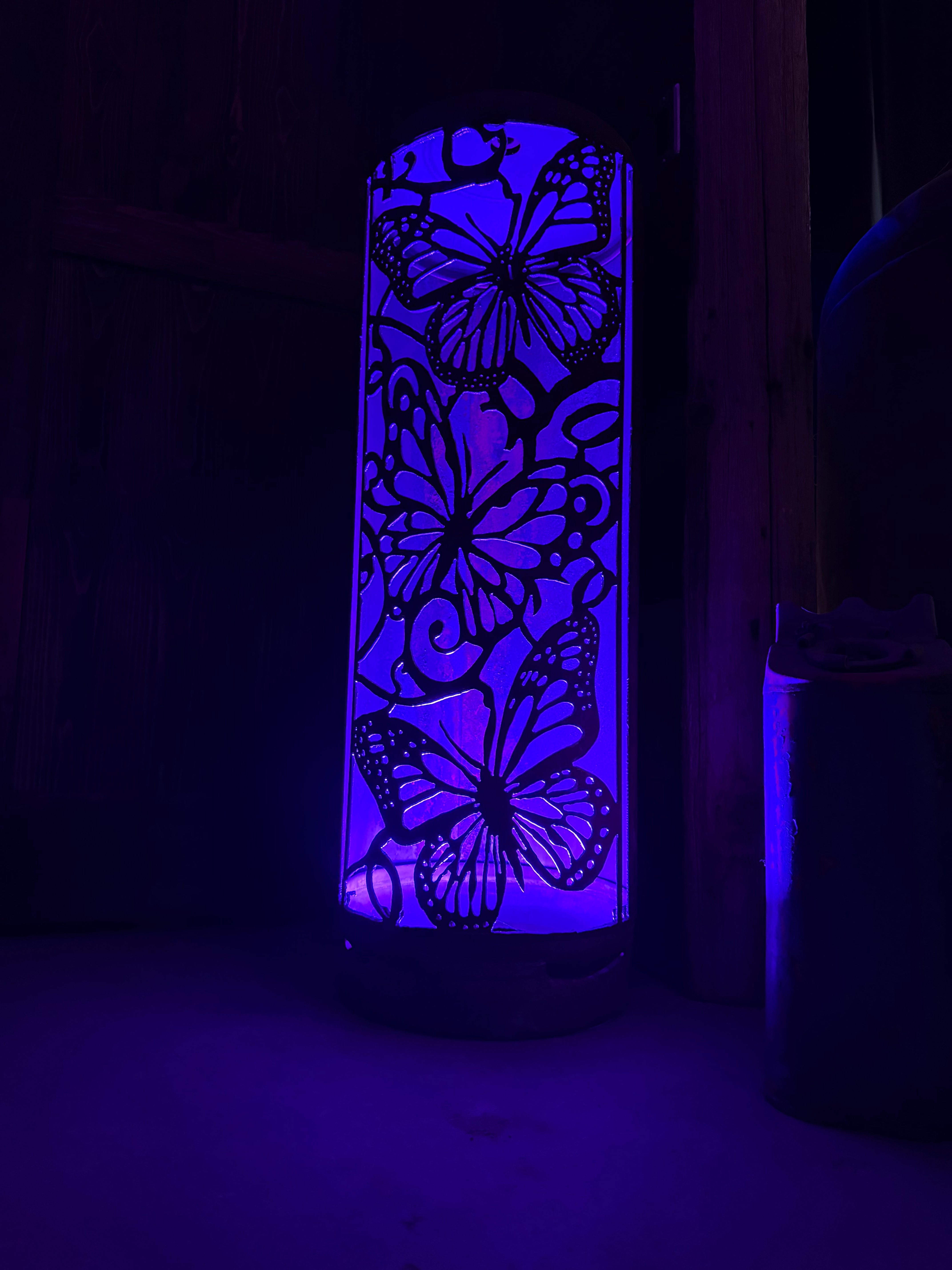 100lb Upcycled Patio Lantern, Mariposa 3 Butterfly Lantern Natural Finish