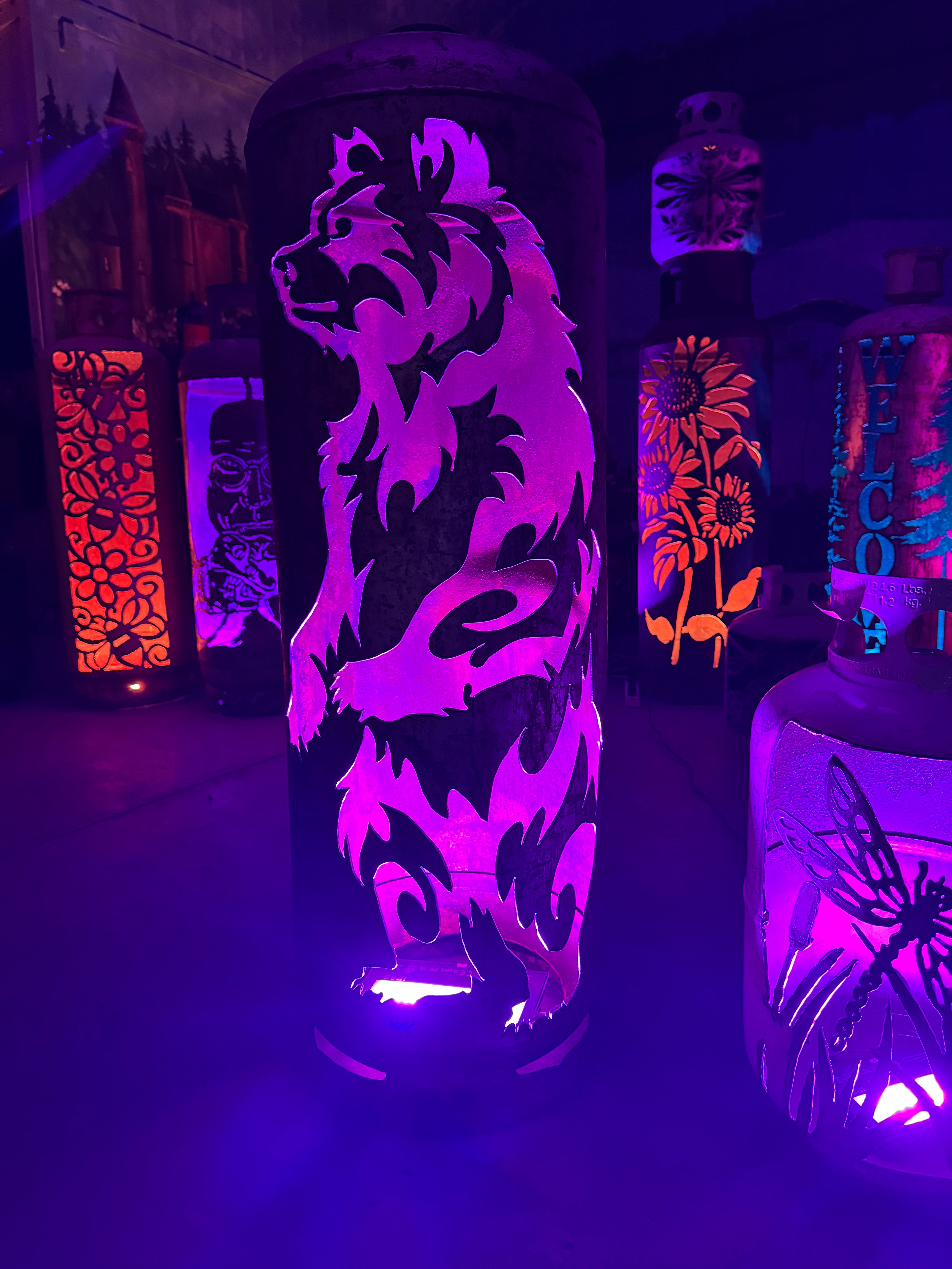 100lb Upcycled Patio Lantern, Standing Bear