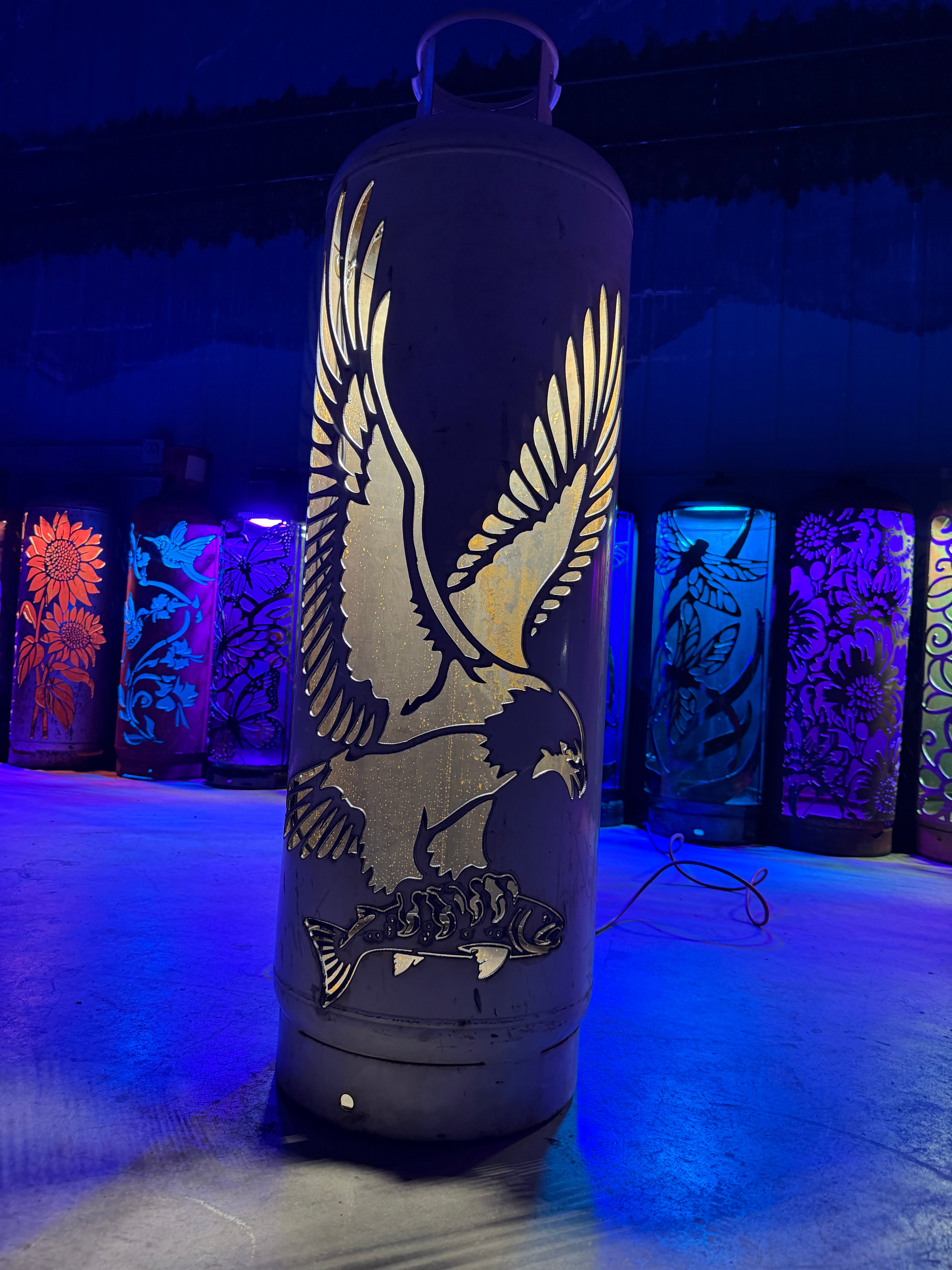 100lb Upcycled Patio Lantern, Homeward Bound (Eagle and fish)