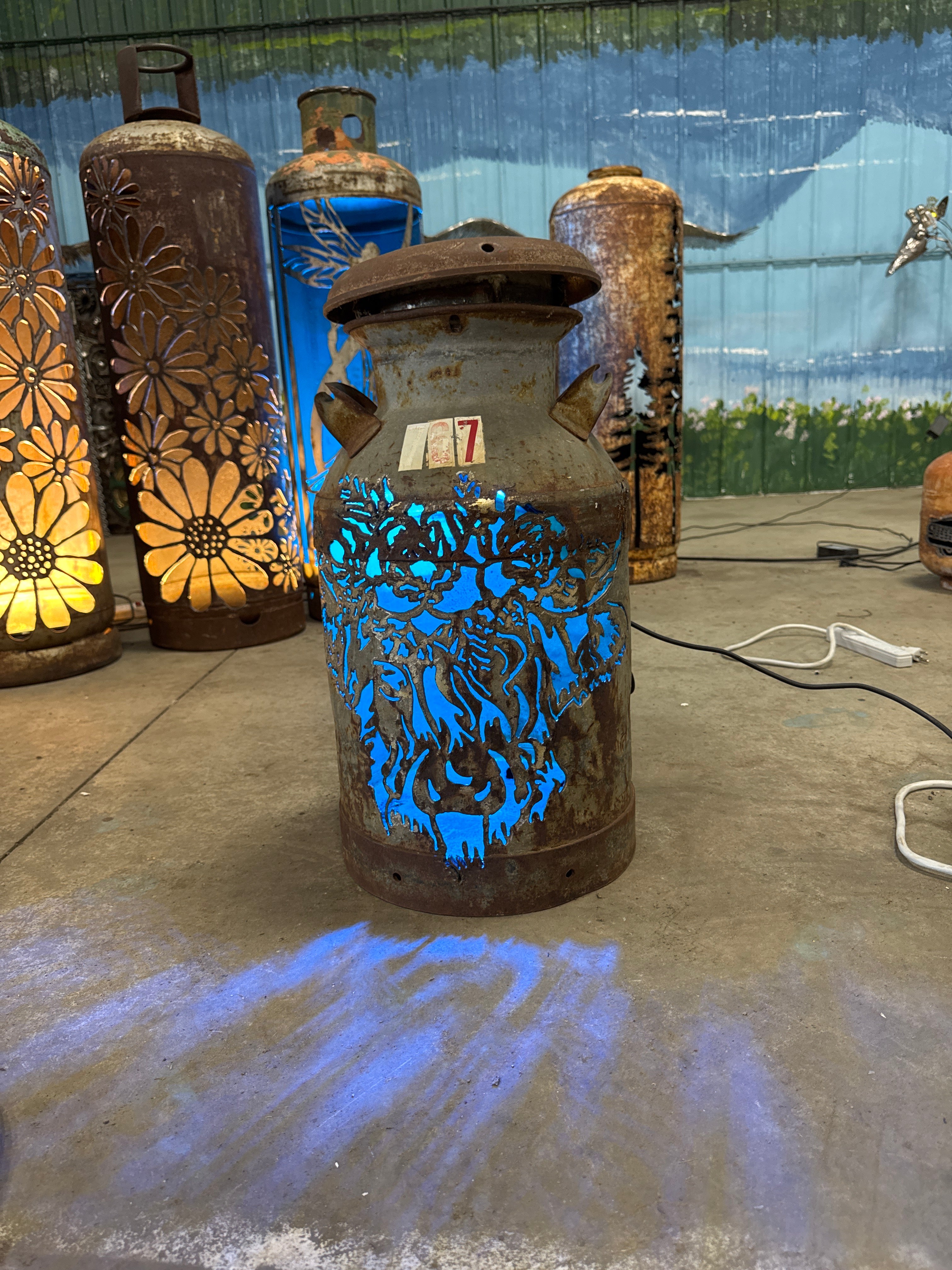 Cream Can Upcycled Patio Lantern, Highland  Cow Millie