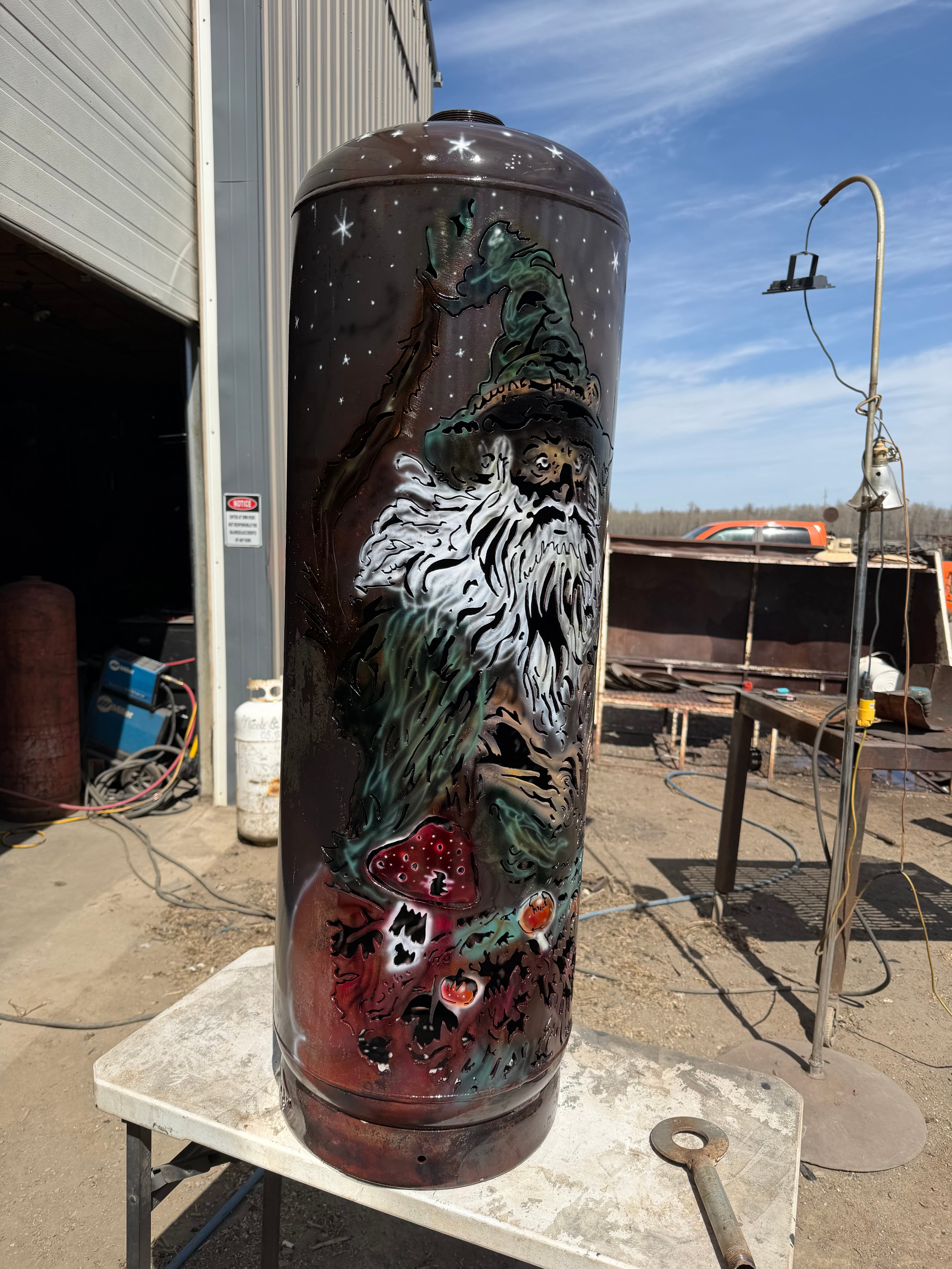 100lb Upcycled Patio Lantern, Wizard Airbrush Patina