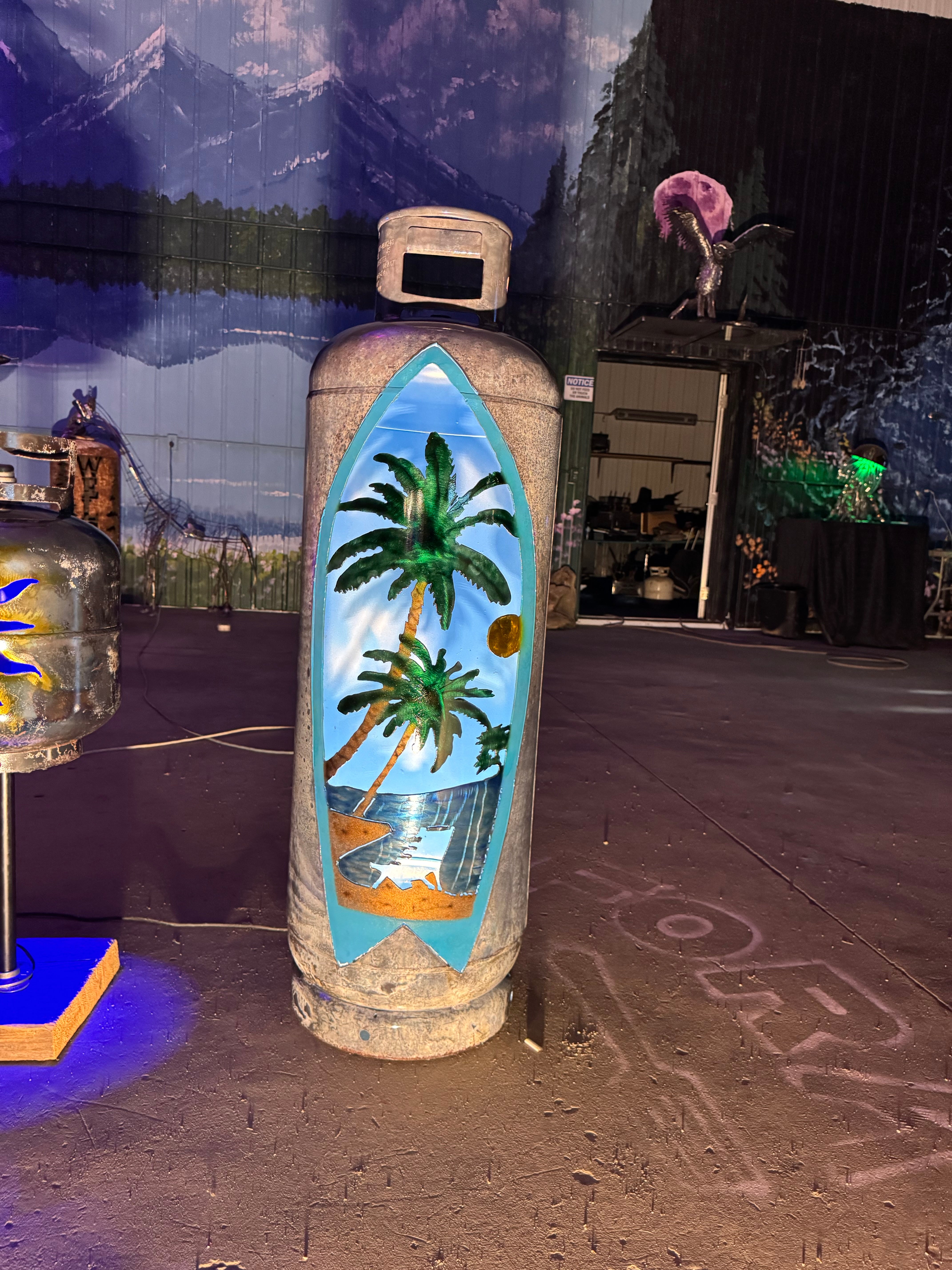 100lb Upcycled Patio Lantern, Palm Trees and Beach