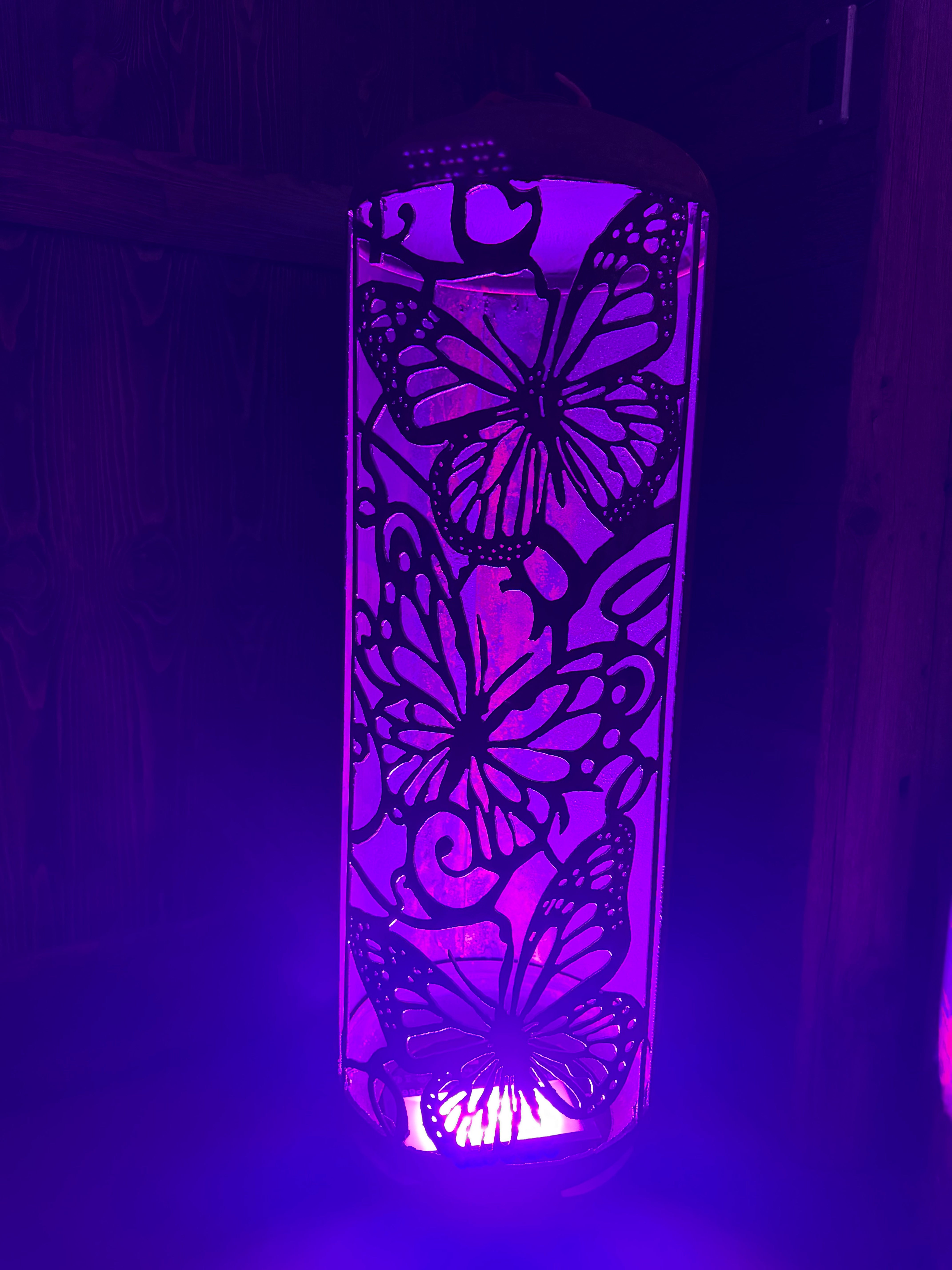 100lb Upcycled Patio Lantern, Mariposa 3 Butterfly Lantern Natural Finish