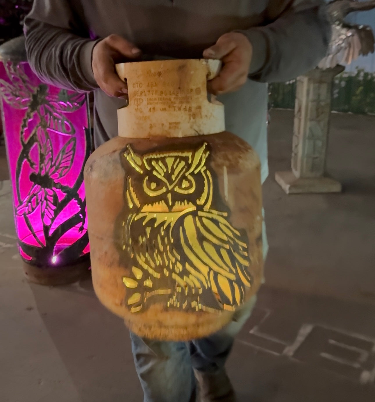 20lb Upcycled Patio Lantern, Detailed Owl