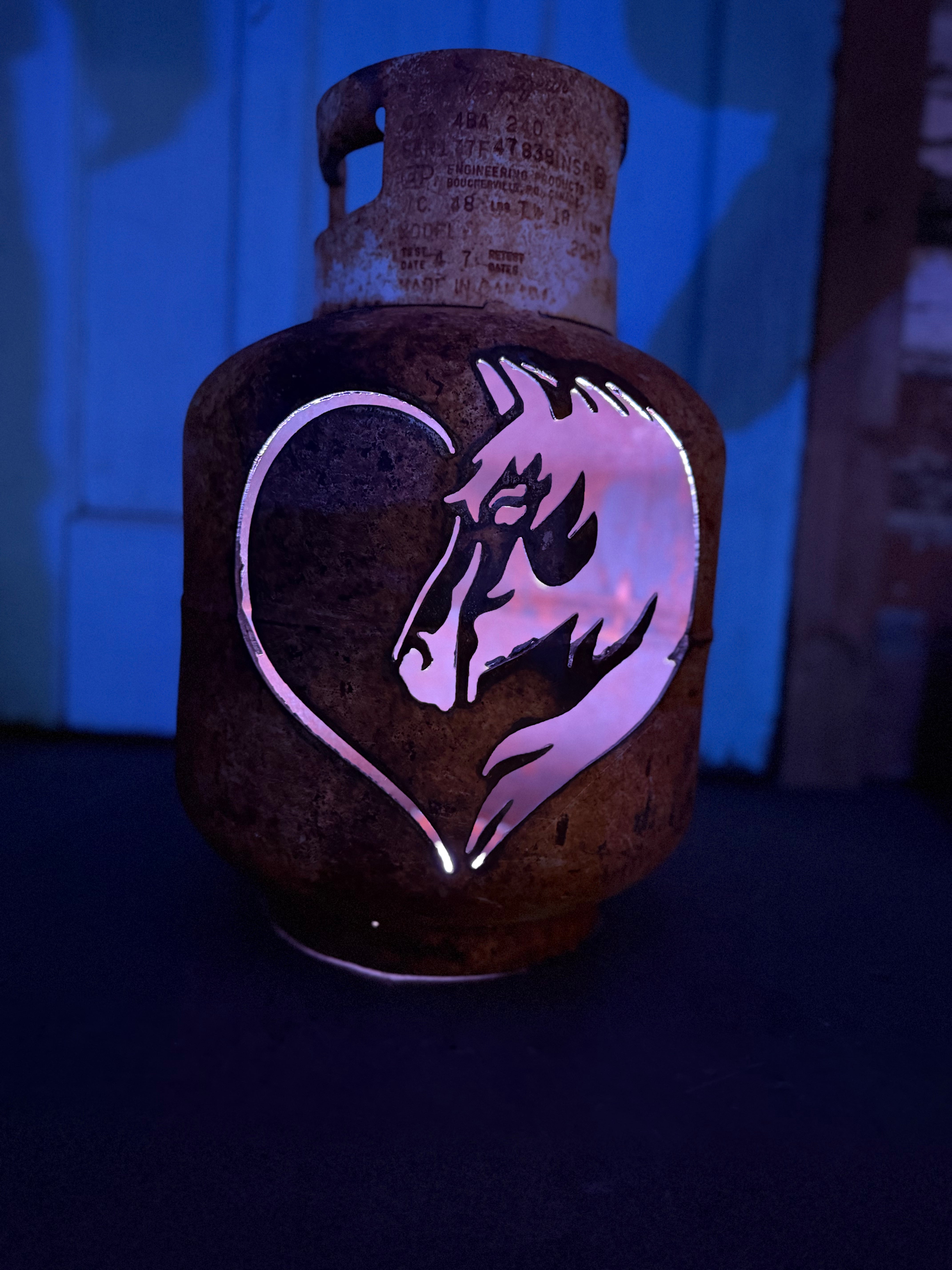20lb Upcycled Patio Lantern, Horse Heart Natural Finish