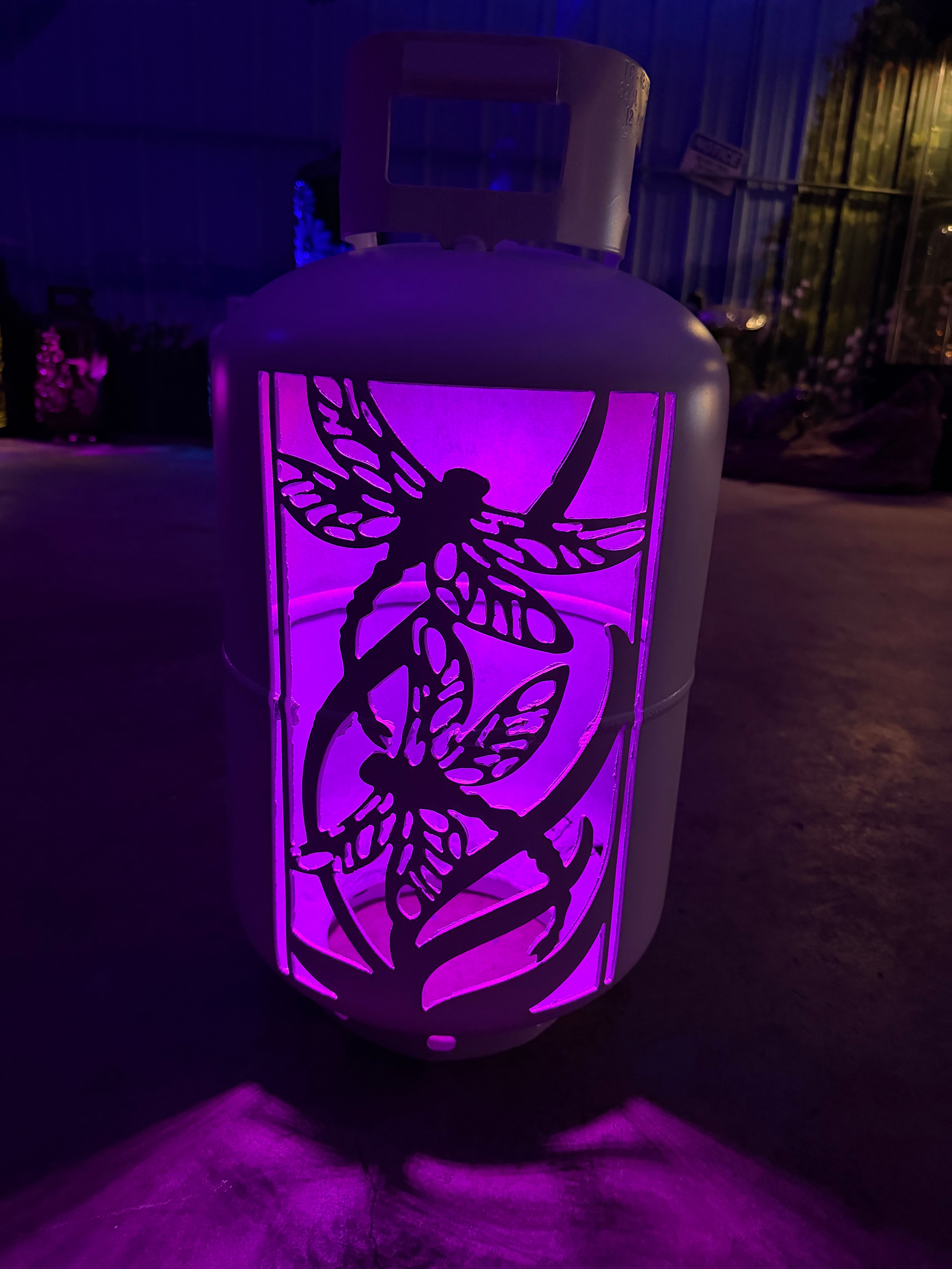30lb Upcycled Patio Lantern, Double Dragonfly Painted White