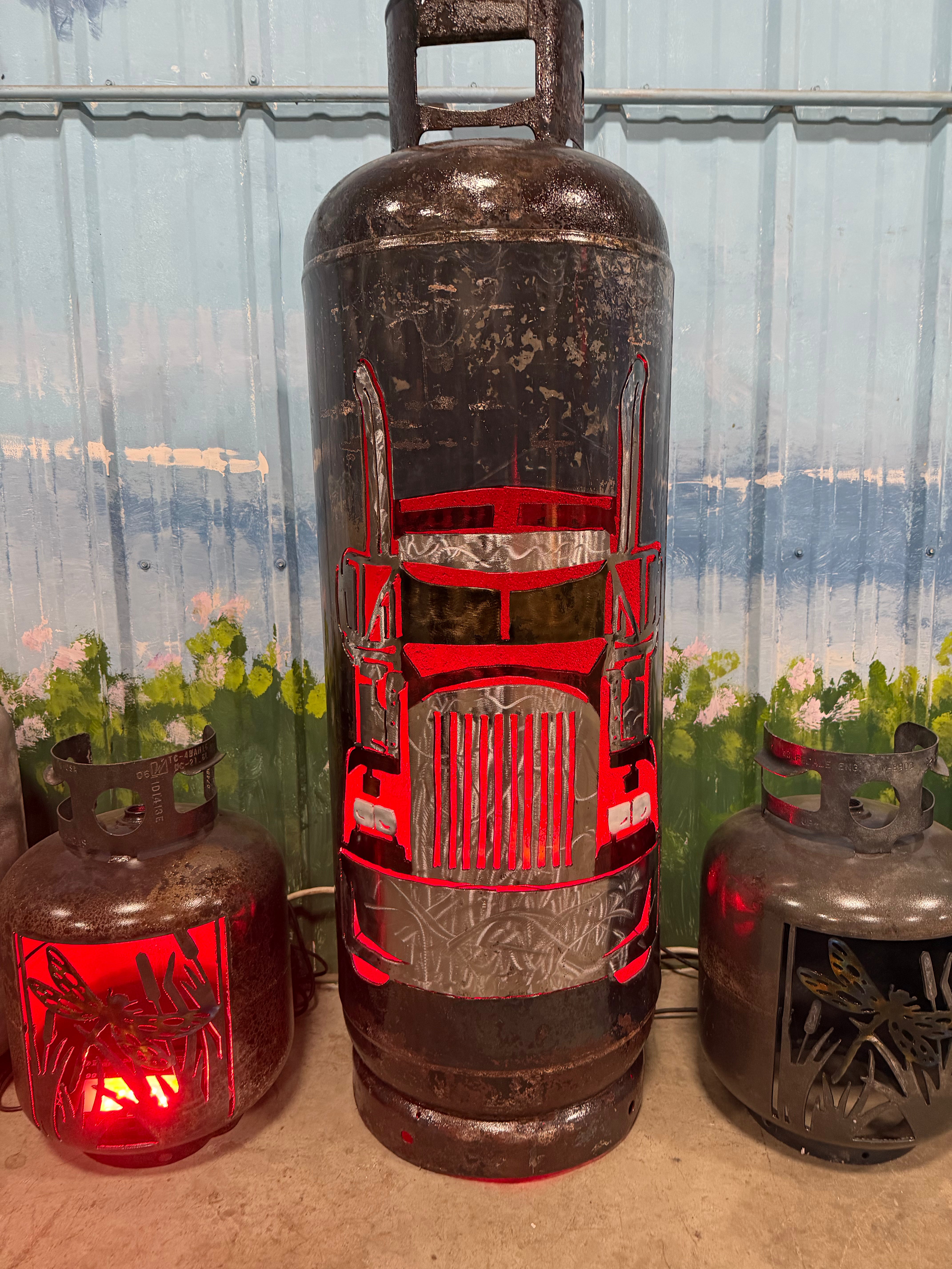 100lb Upcycled Patio Lantern, Kenworth W900, Airbrush Patina