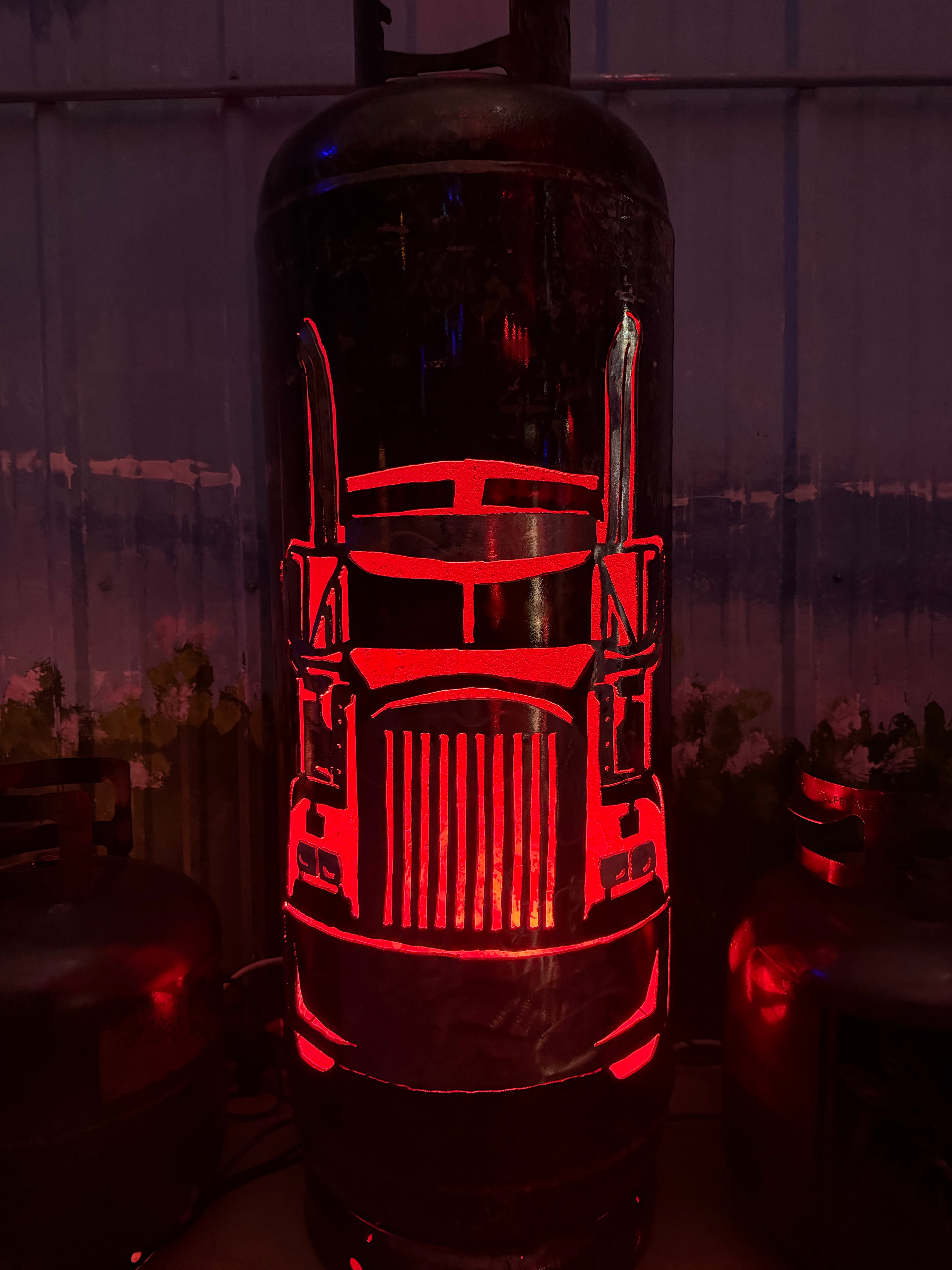 100lb Upcycled Patio Lantern, Kenworth W900, Airbrush Patina
