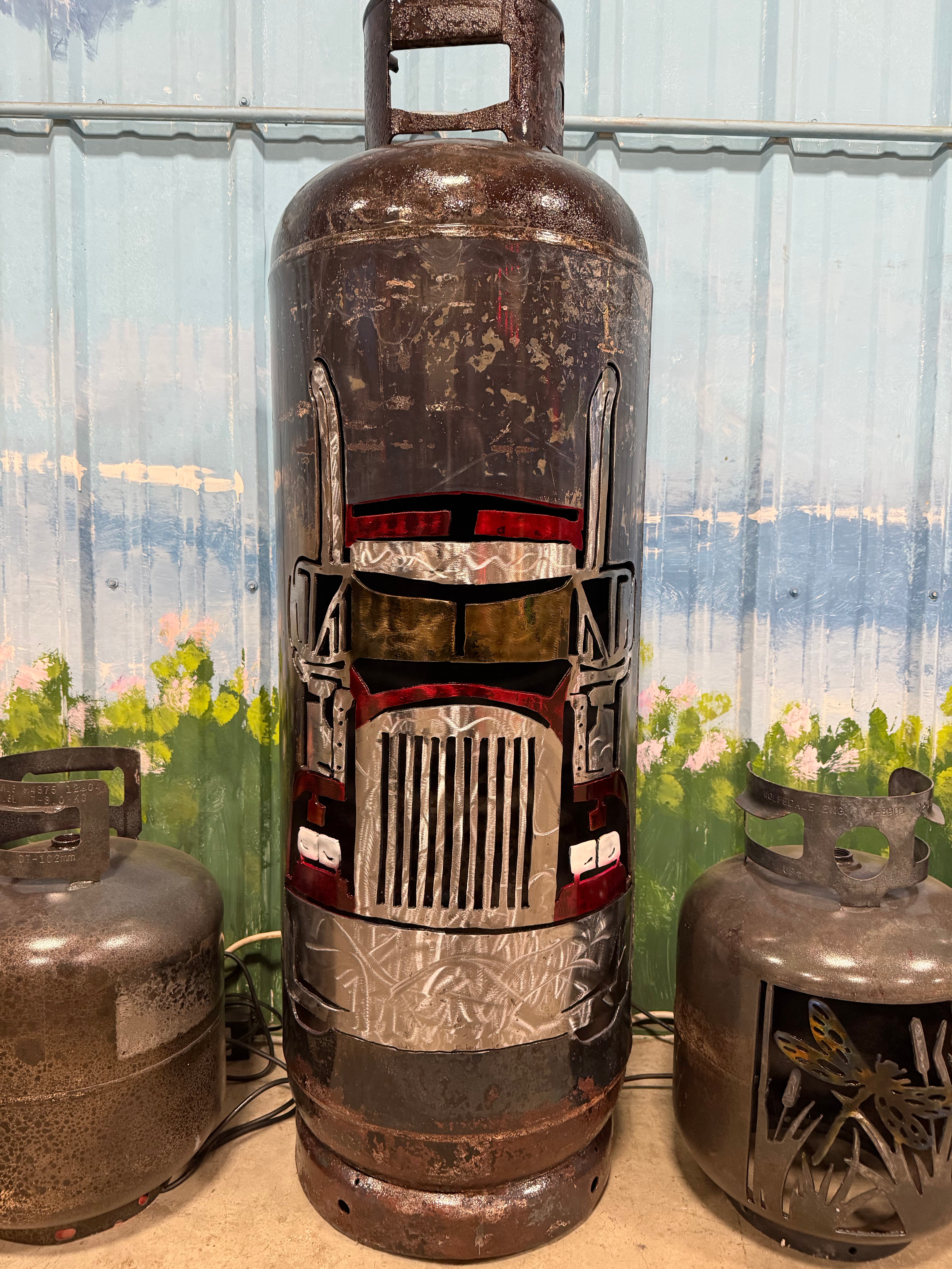 100lb Upcycled Patio Lantern, Kenworth W900, Airbrush Patina