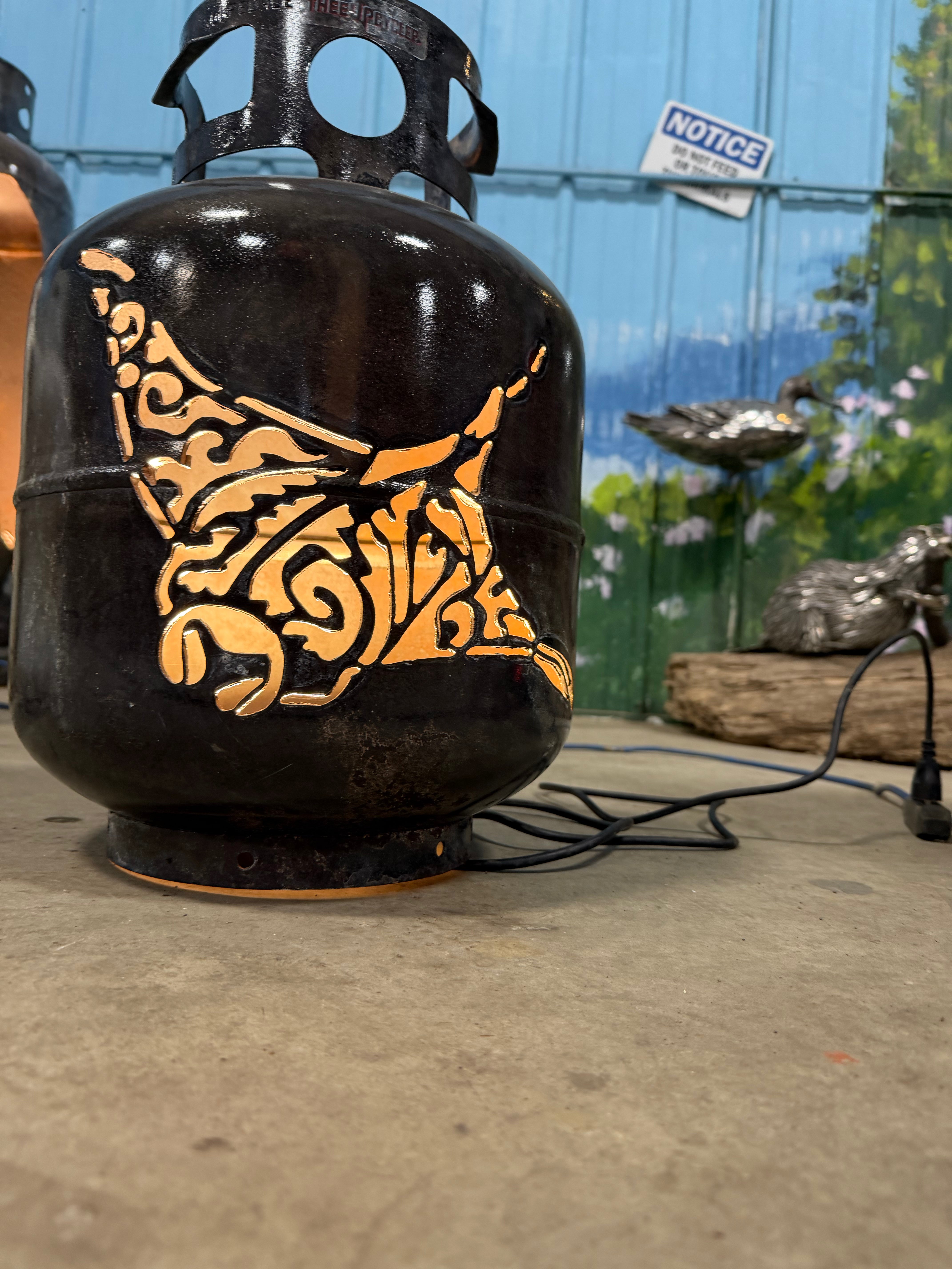20lb Upcycled Patio Lantern, Stingray Burnt Patina