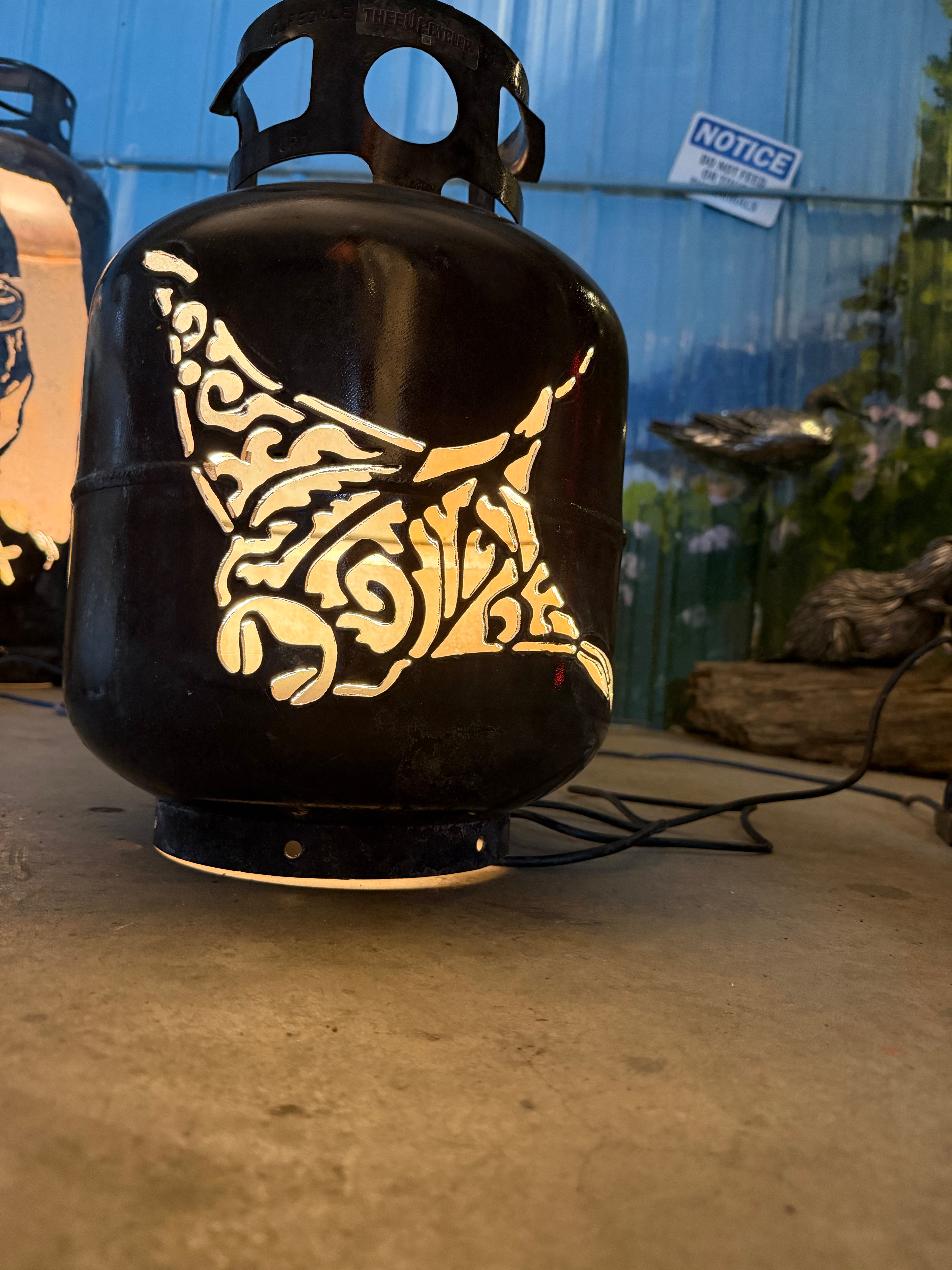 20lb Upcycled Patio Lantern, Stingray Burnt Patina