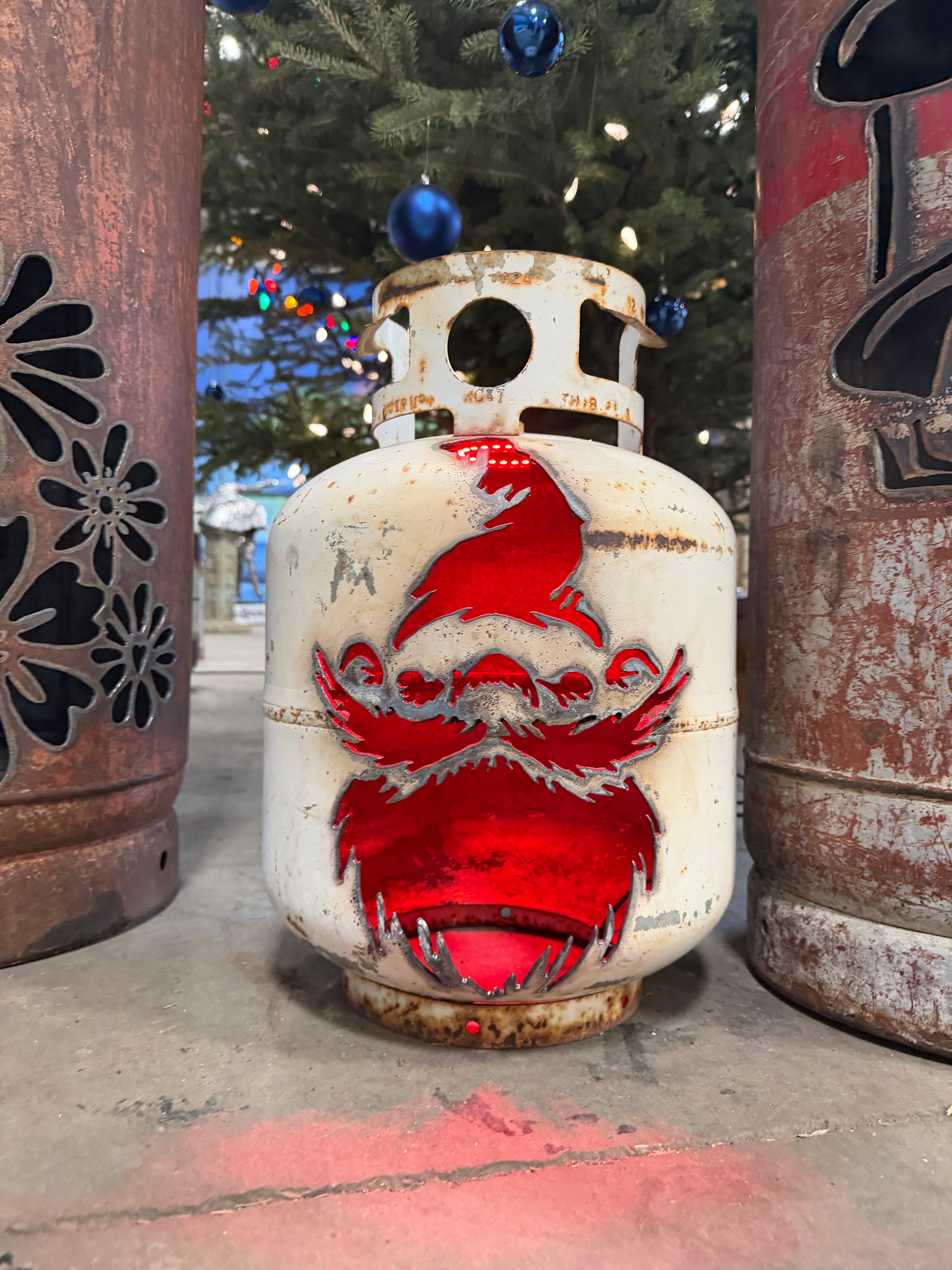 20lb Upcycled Patio Lantern, Santa Gnome Natural Finish