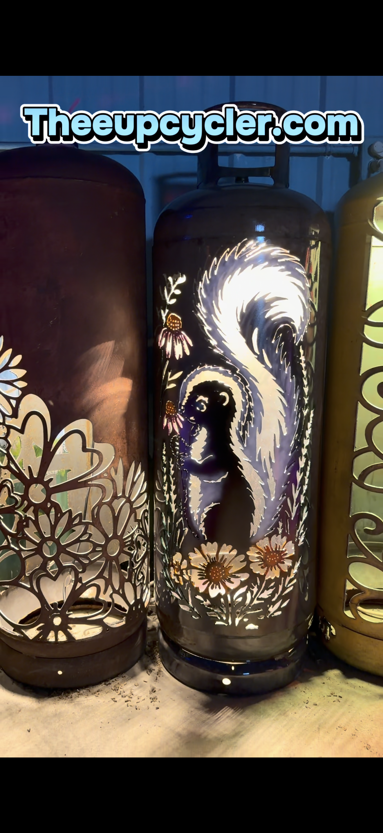 100lb Upcycled Patio Lantern,  Floral Skunk