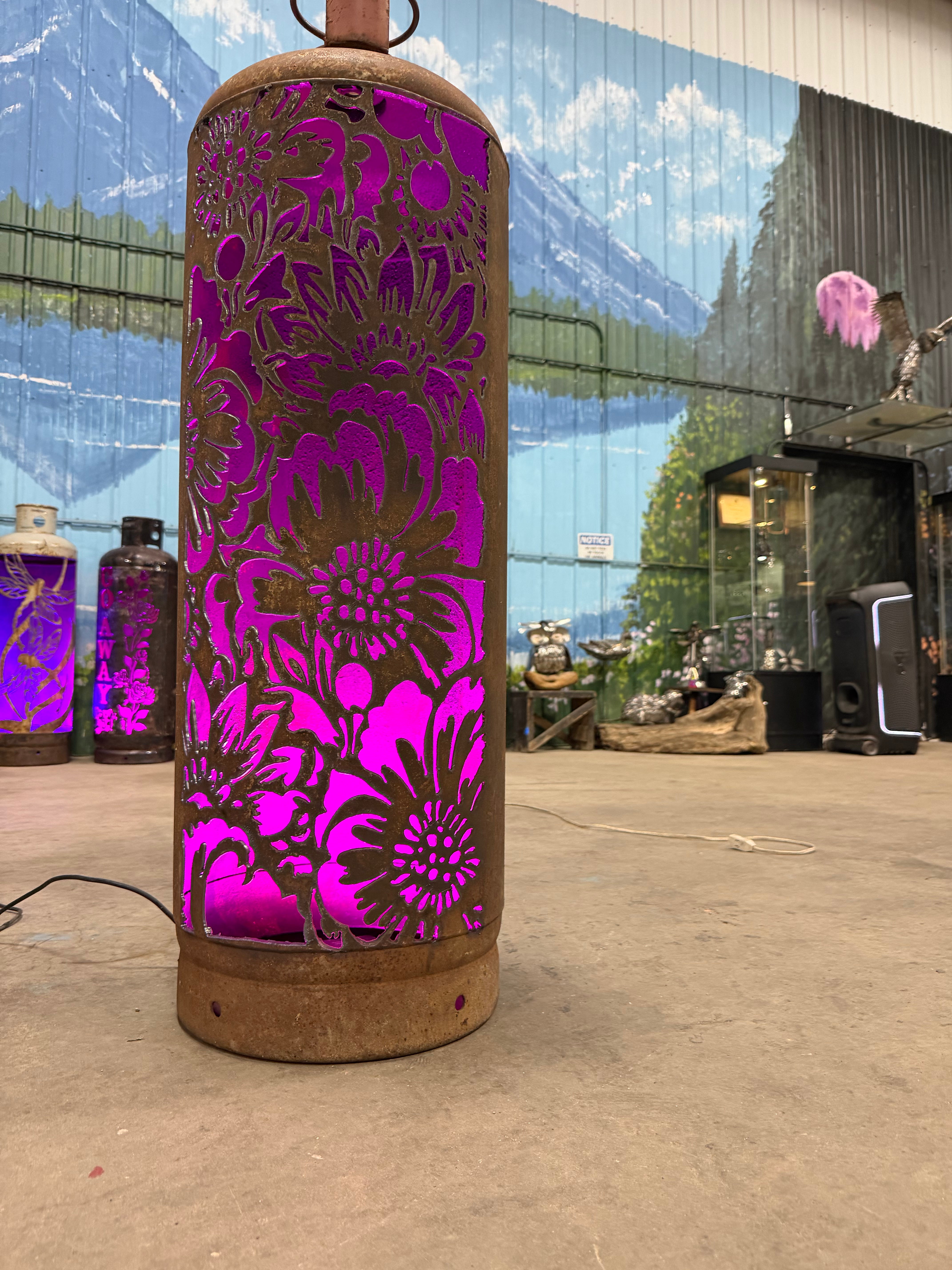 100lb Upcycled Patio Lantern, Midnight Bloom Floral