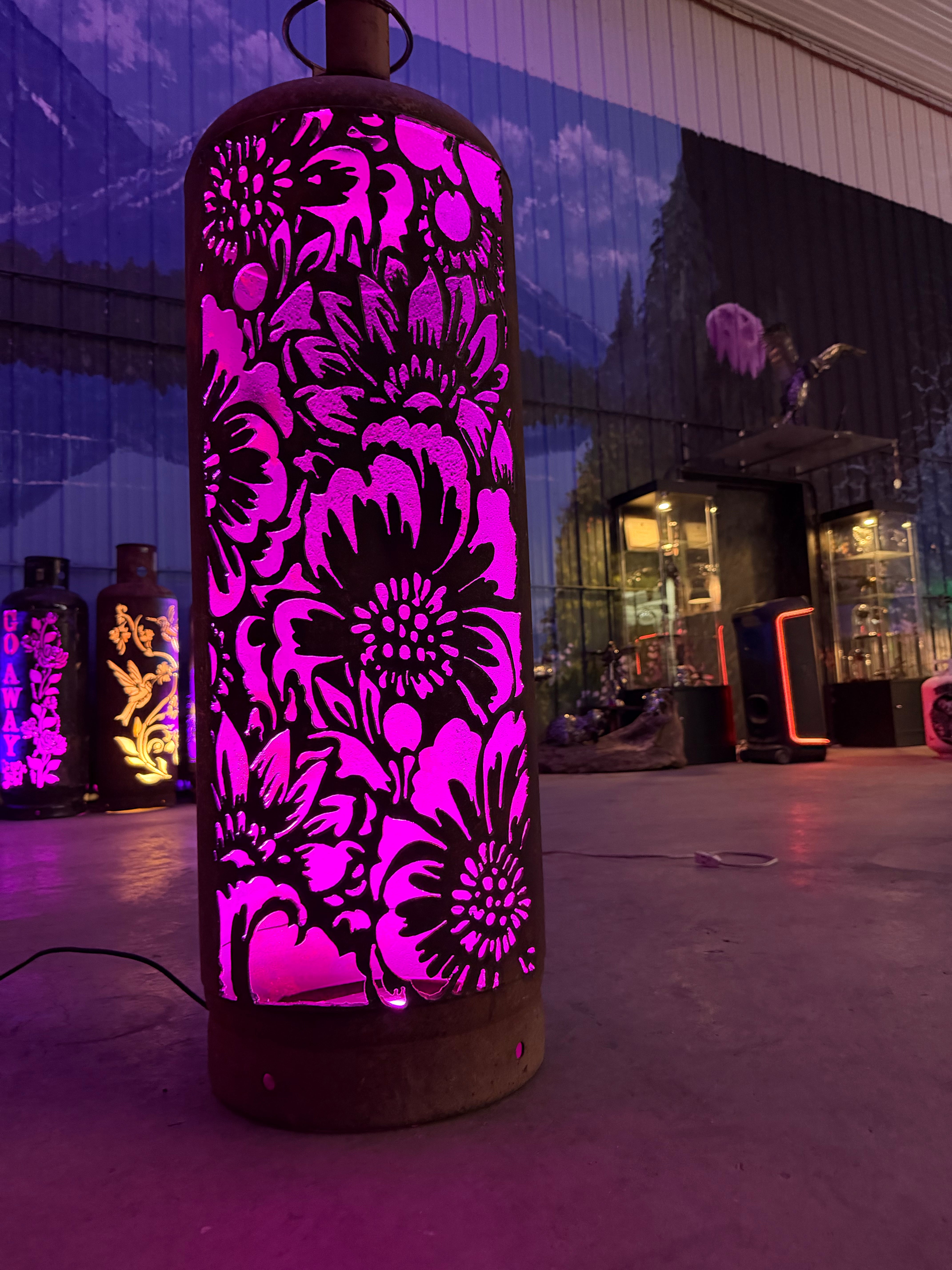 100lb Upcycled Patio Lantern, Midnight Bloom Floral