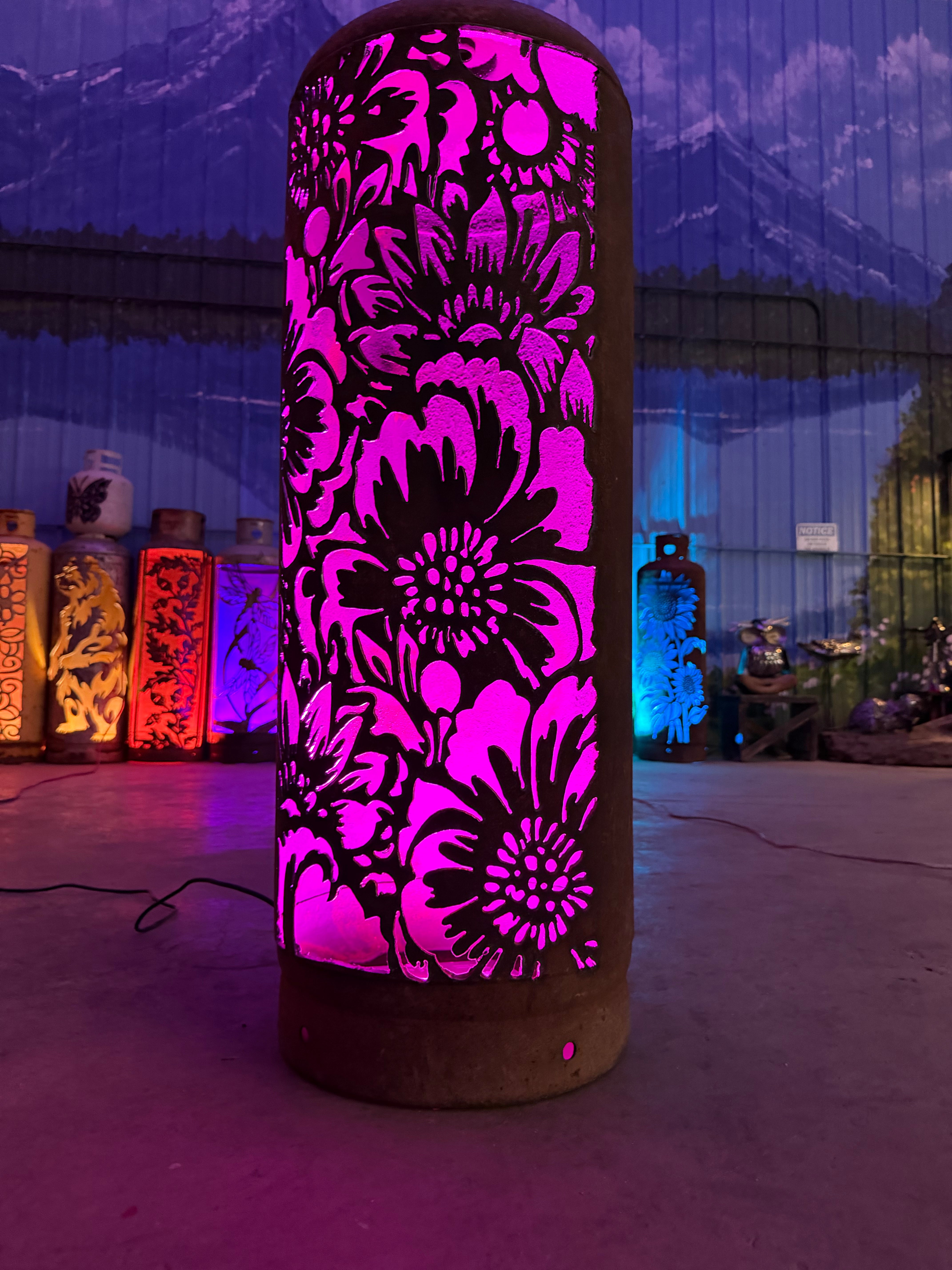 100lb Upcycled Patio Lantern, Midnight Bloom Floral