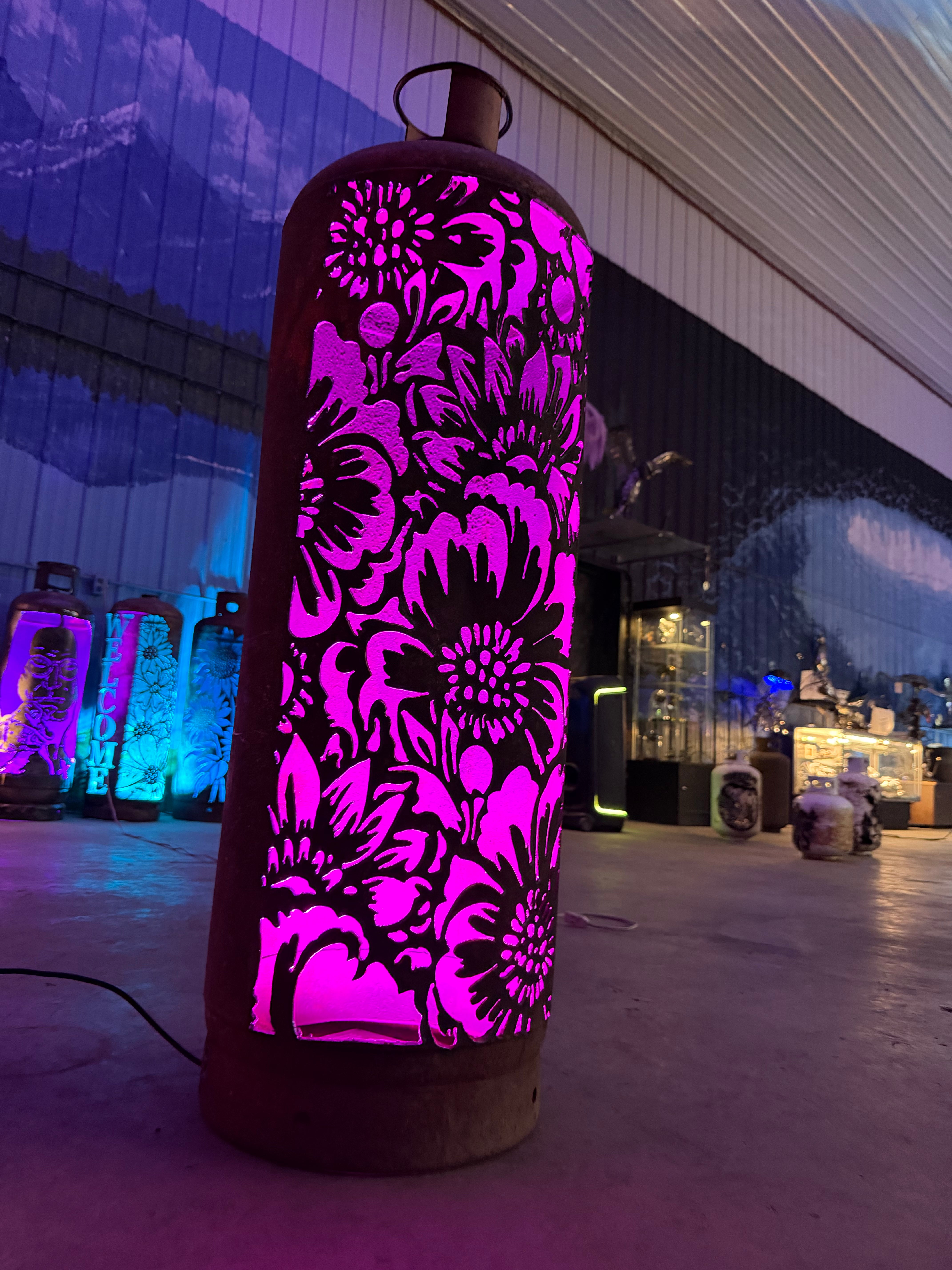 100lb Upcycled Patio Lantern, Midnight Bloom Floral