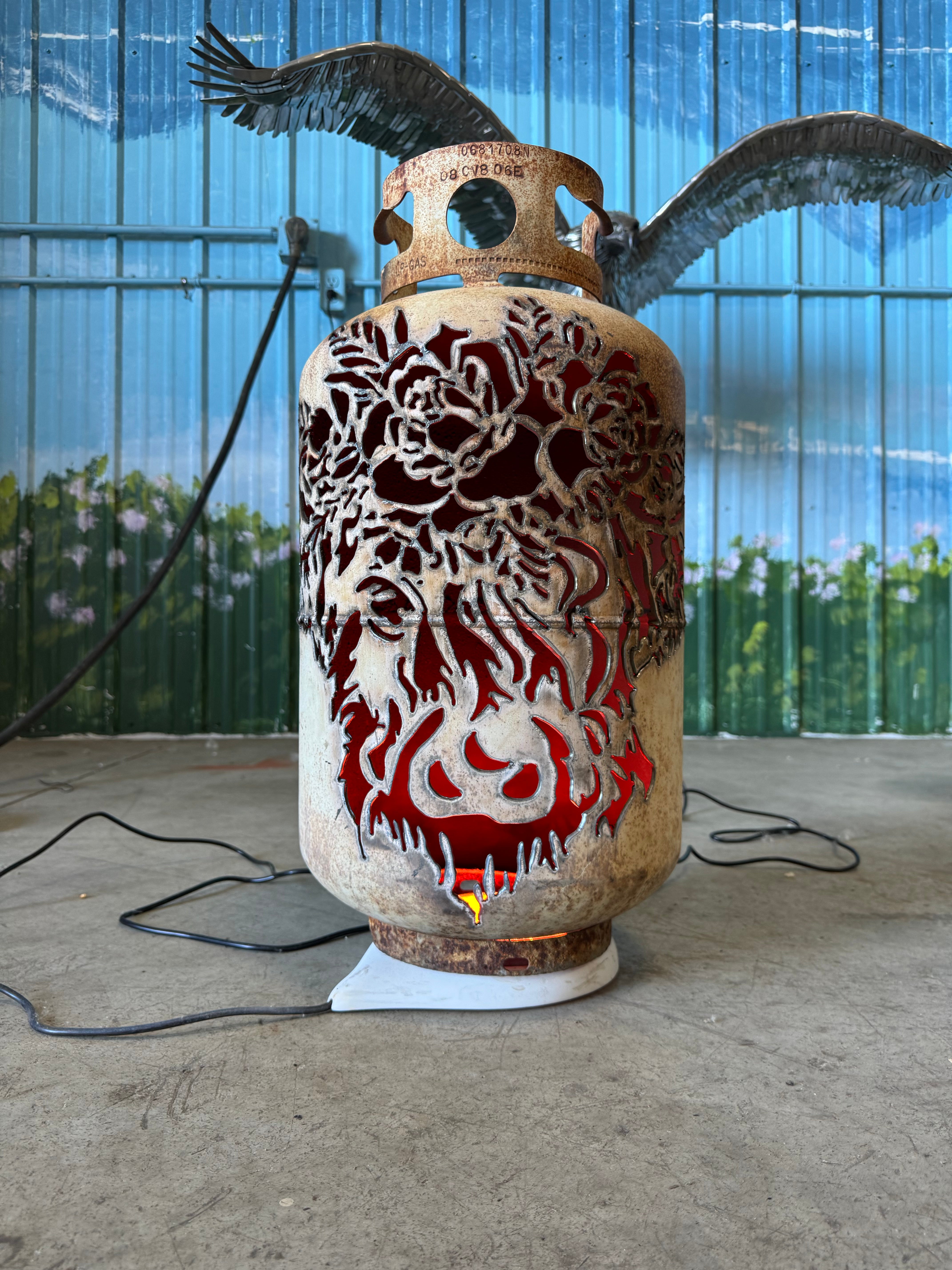 30lb Upcycled Patio Lantern, Highland Cow & Floral Millie
