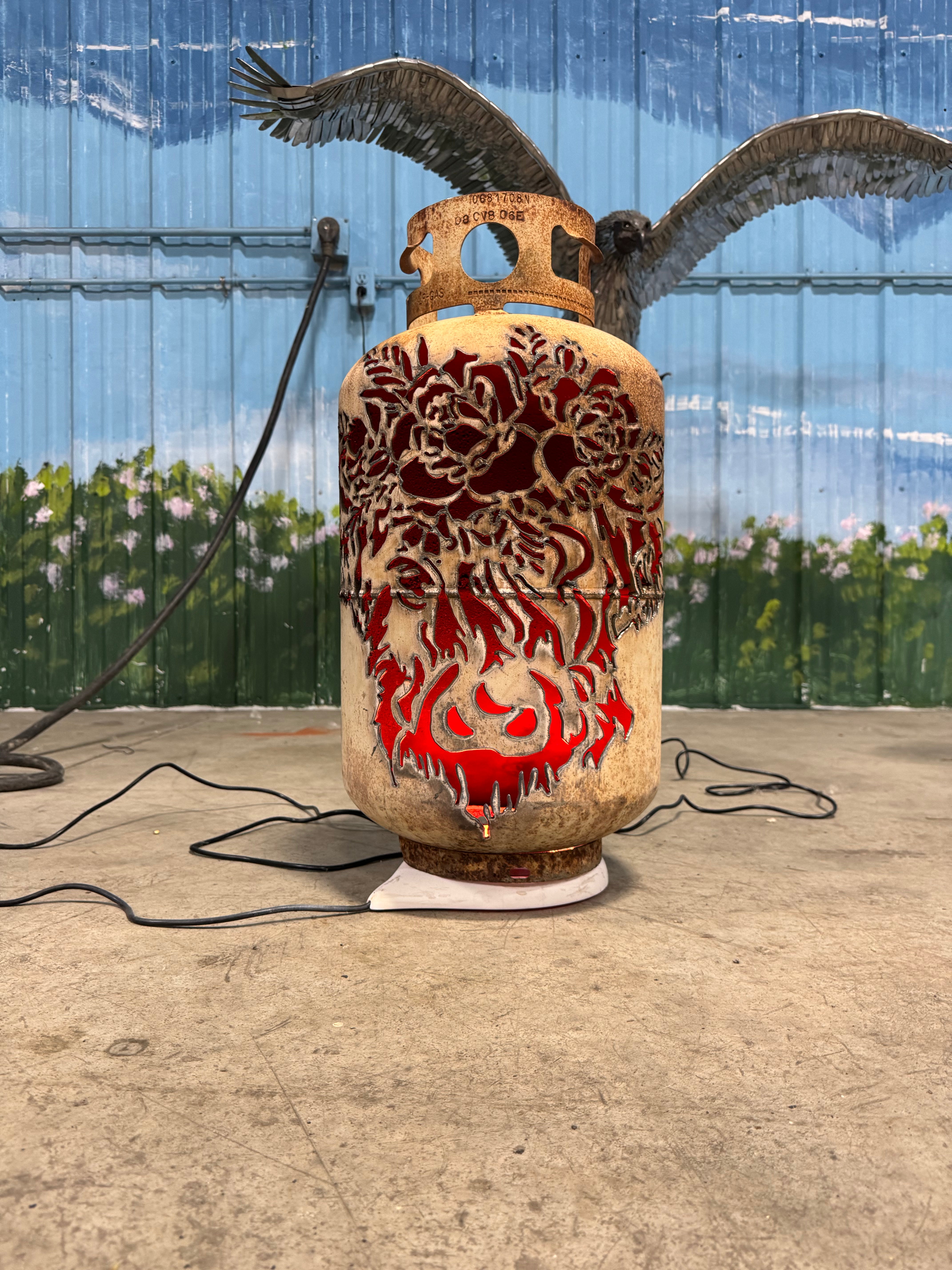 30lb Upcycled Patio Lantern, Highland Cow & Floral Millie