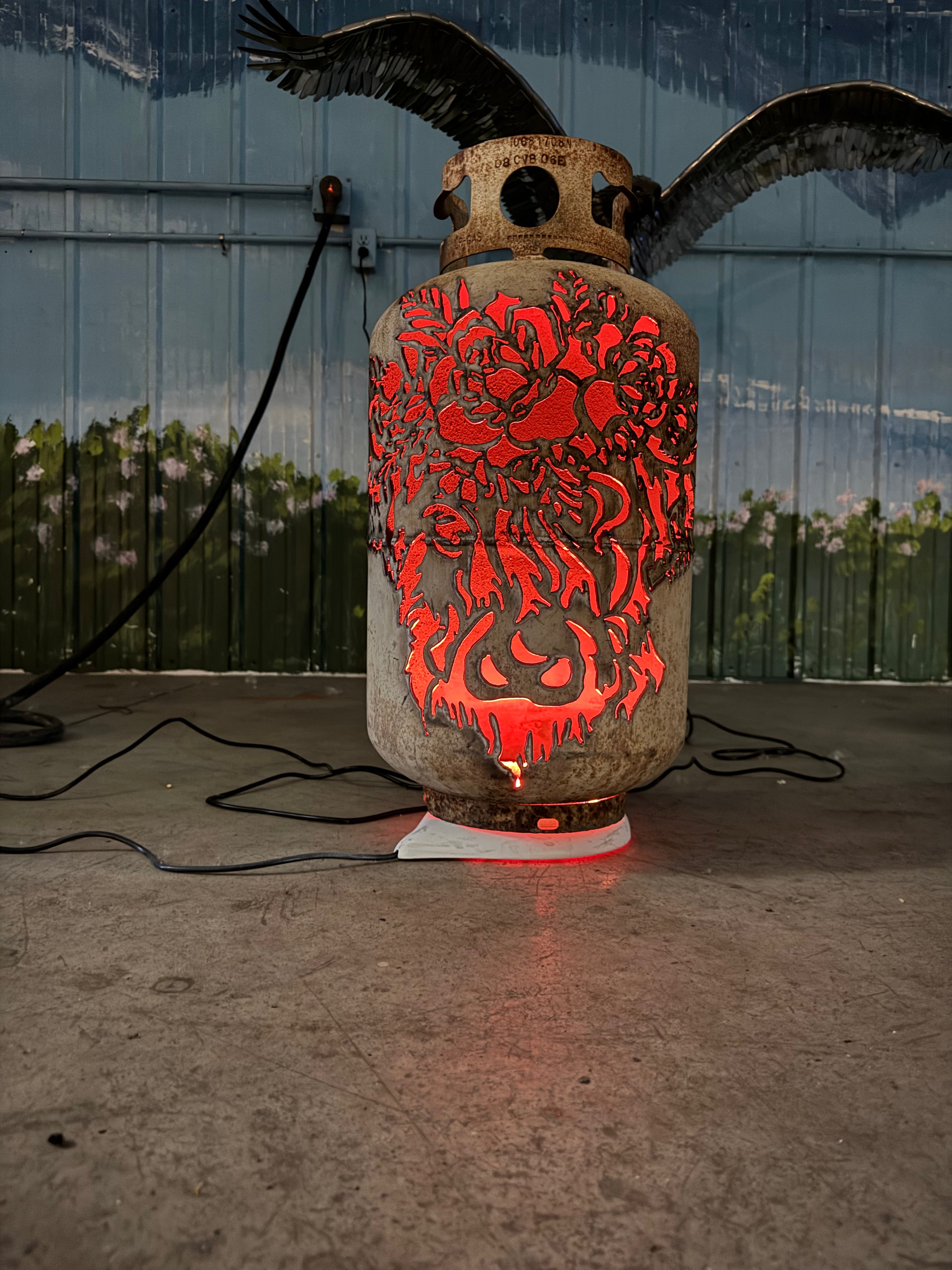 30lb Upcycled Patio Lantern, Highland Cow & Floral Millie