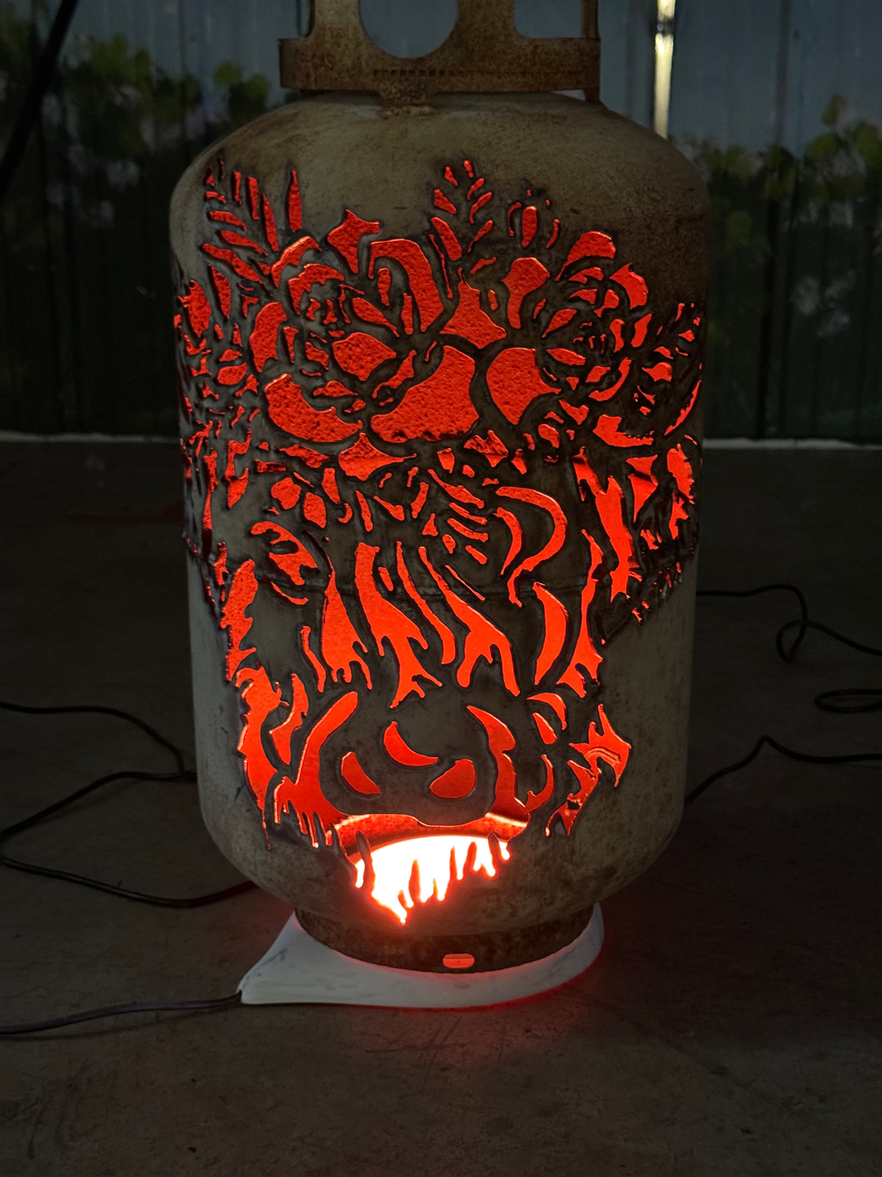 30lb Upcycled Patio Lantern, Highland Cow & Floral Millie