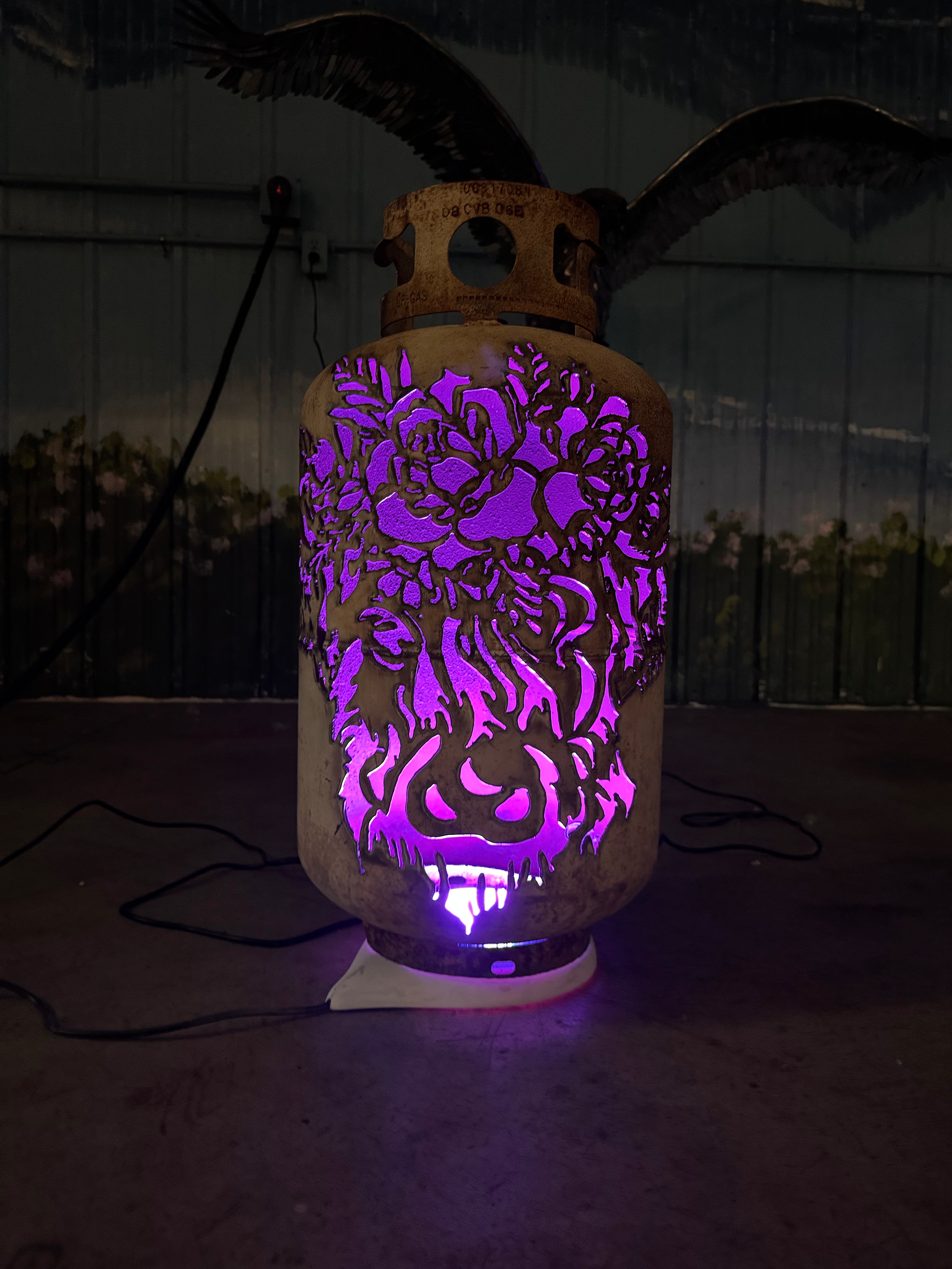 30lb Upcycled Patio Lantern, Highland Cow & Floral Millie