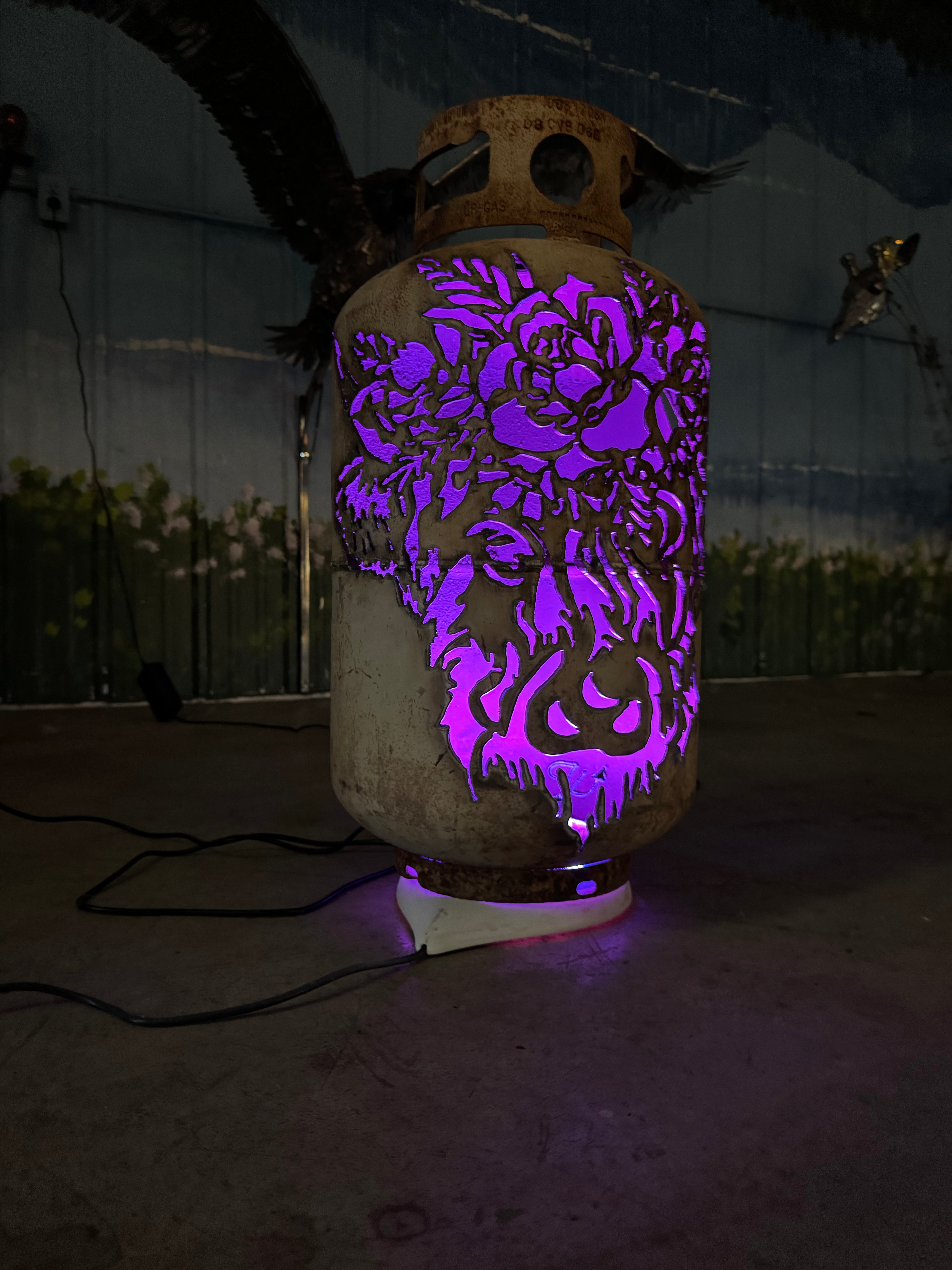 30lb Upcycled Patio Lantern, Highland Cow & Floral Millie