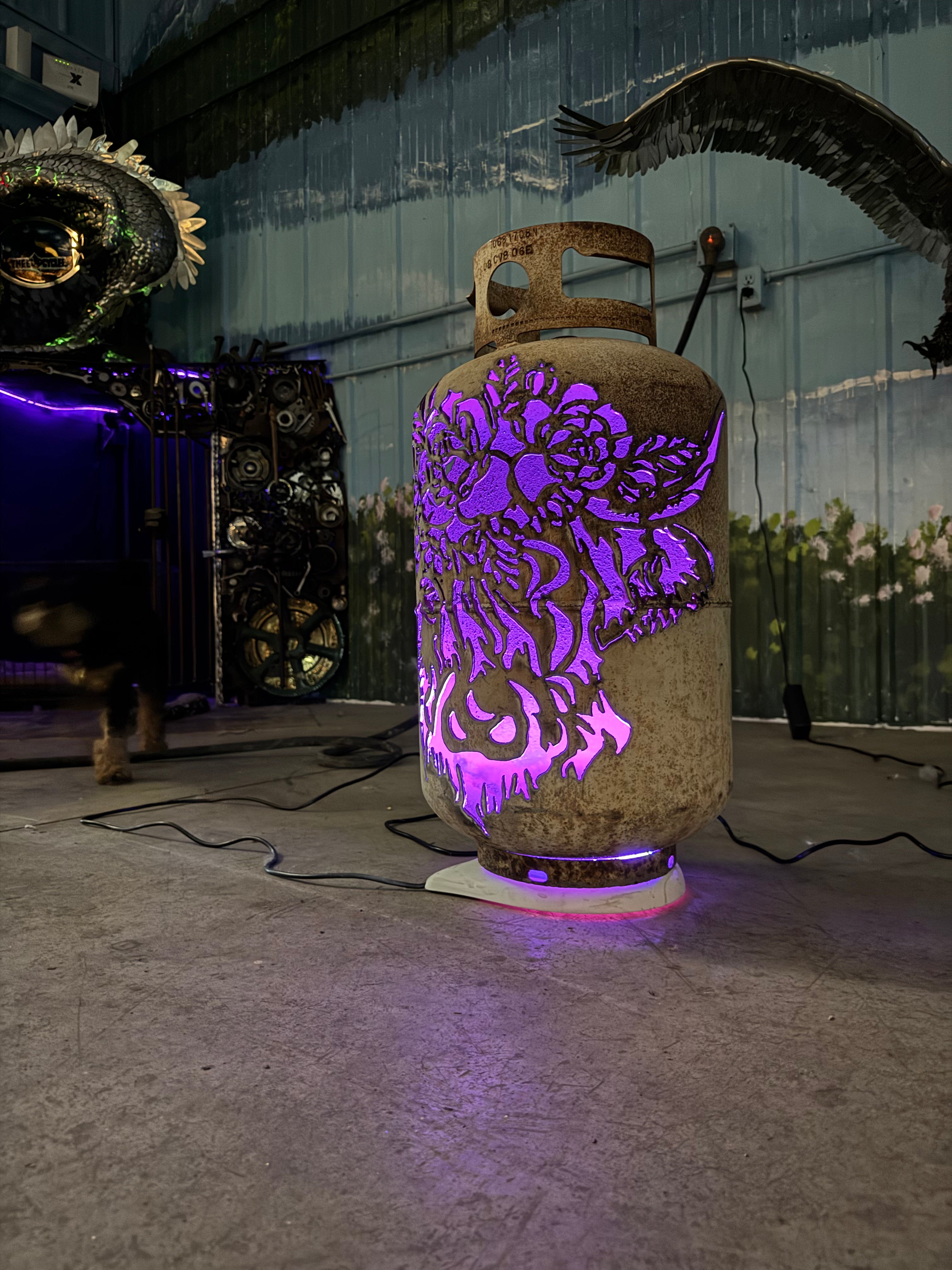 30lb Upcycled Patio Lantern, Highland Cow & Floral Millie