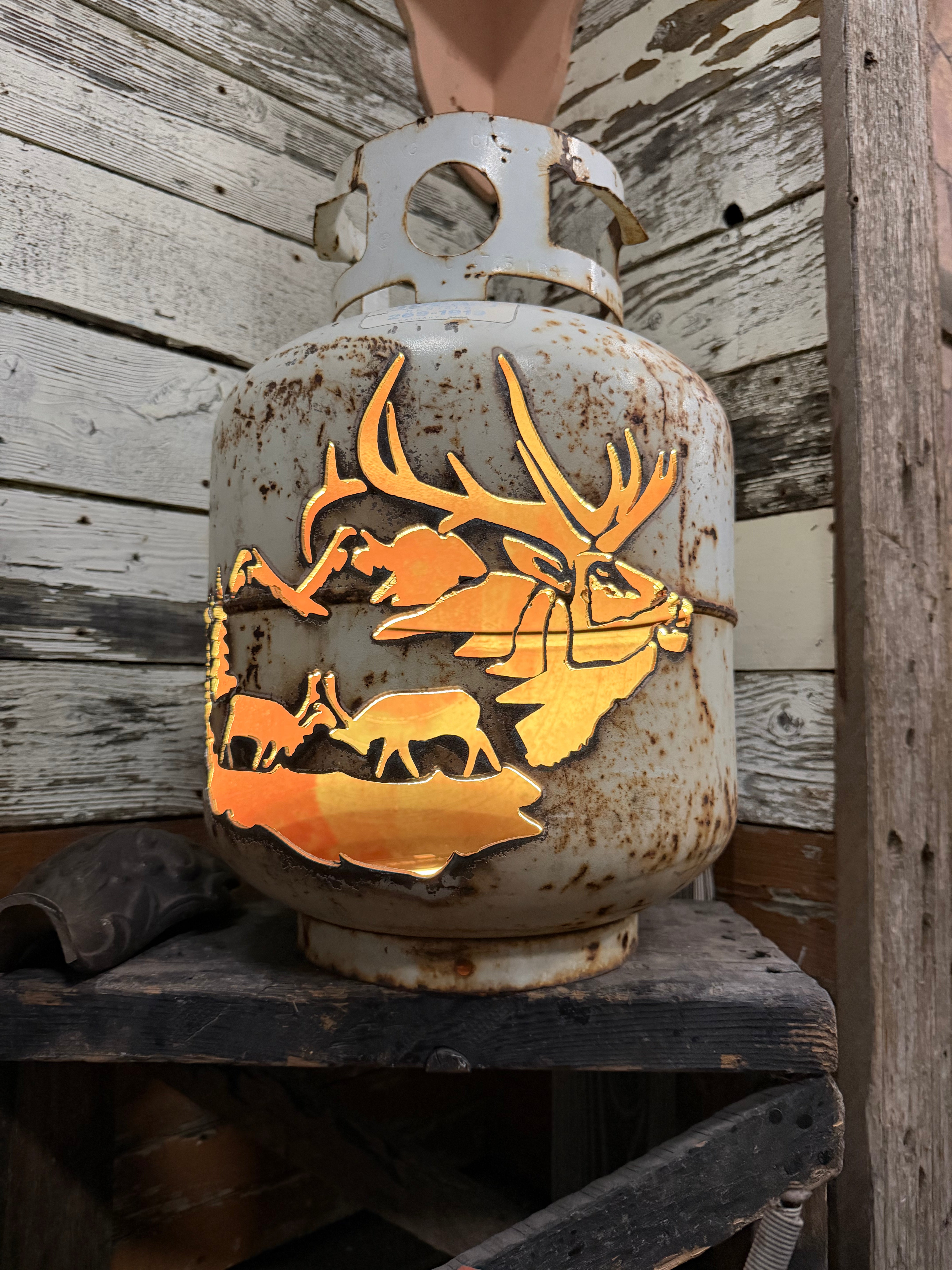 20lb Upcycled Patio Lantern,  Where Elk Roam Natural Finish