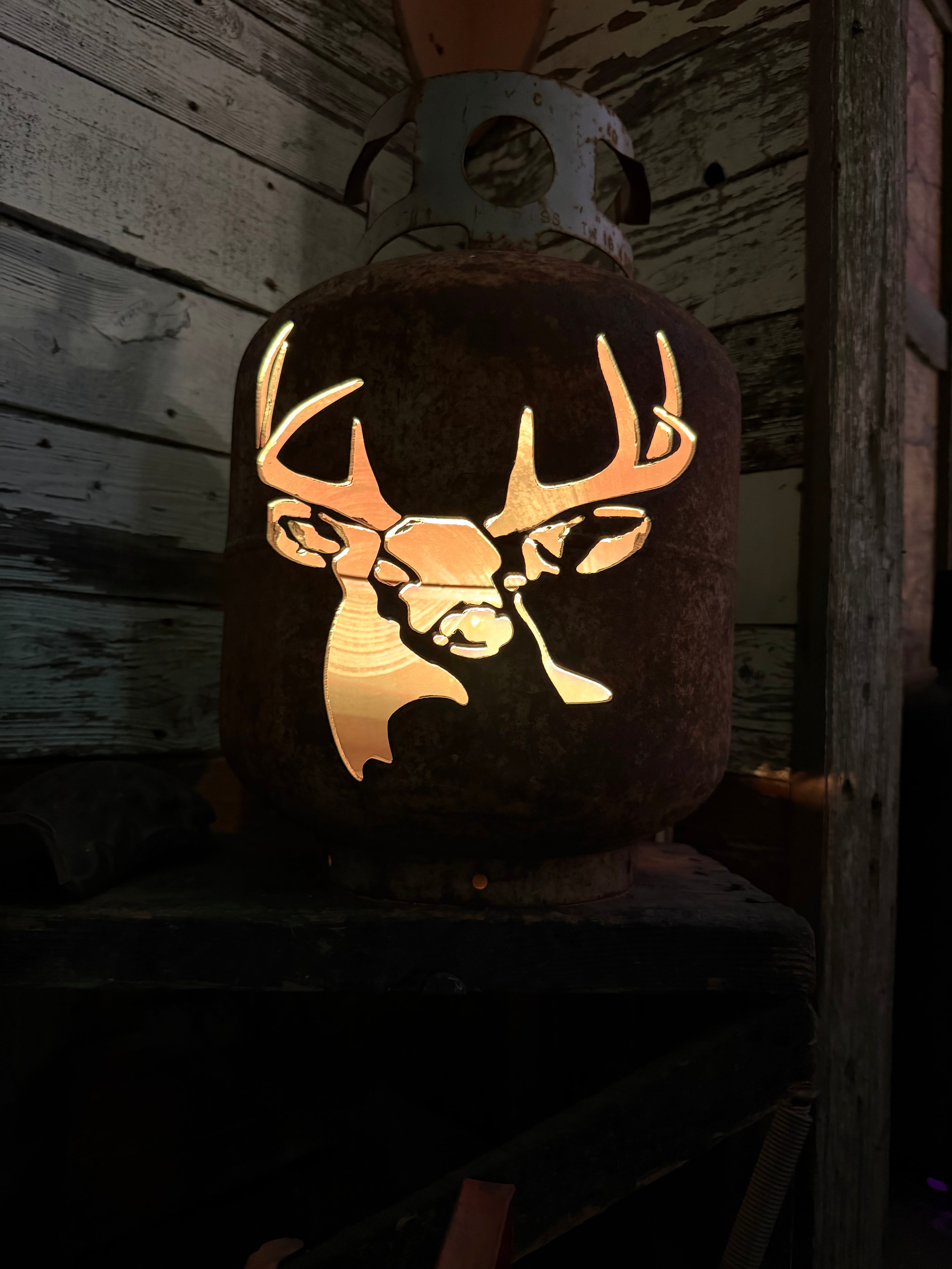 20lb Upcycled Patio Lantern, Deer Buck Head Natural Finish
