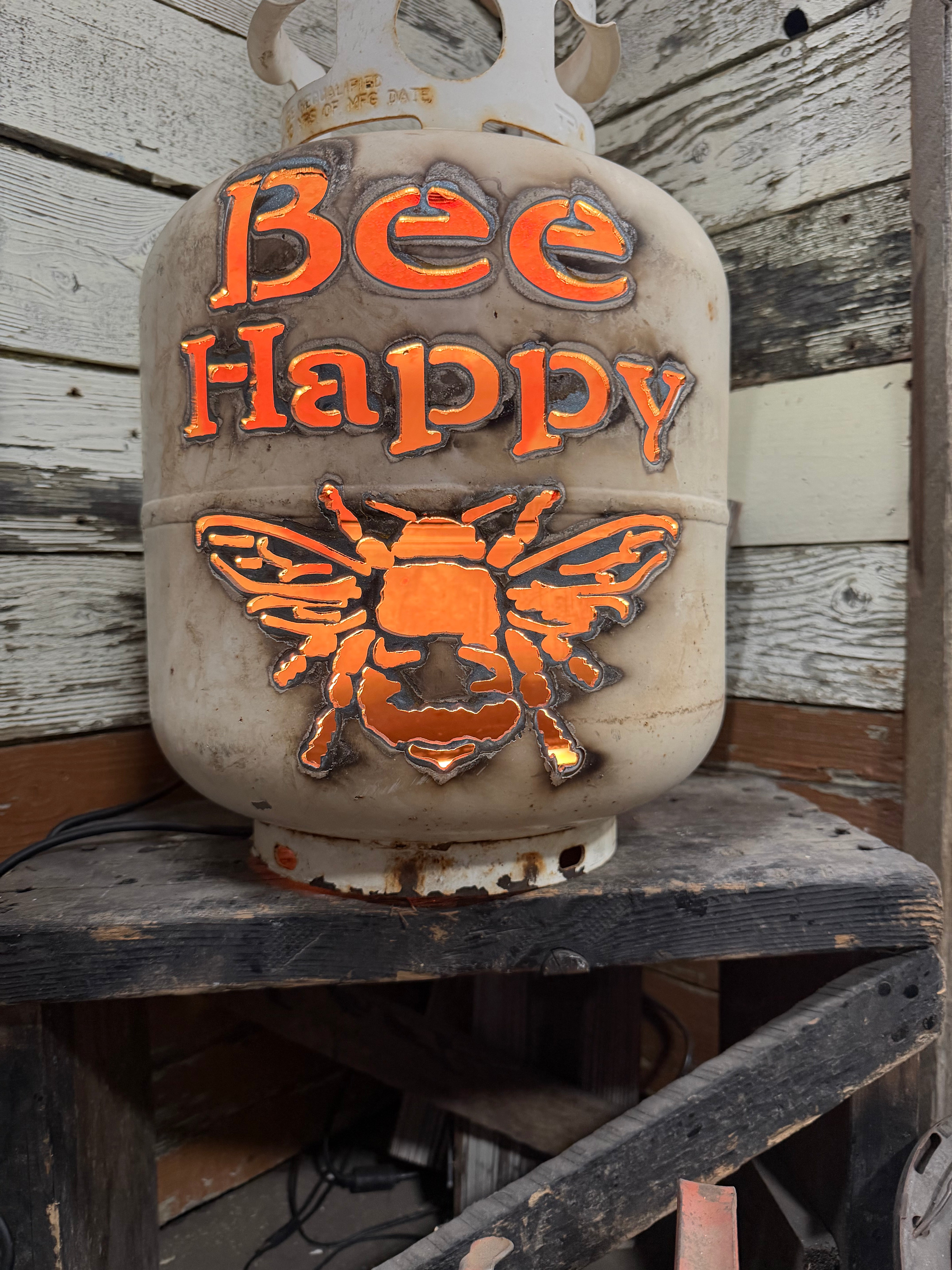 20lb Upcycled Patio Lantern, Bee Happy