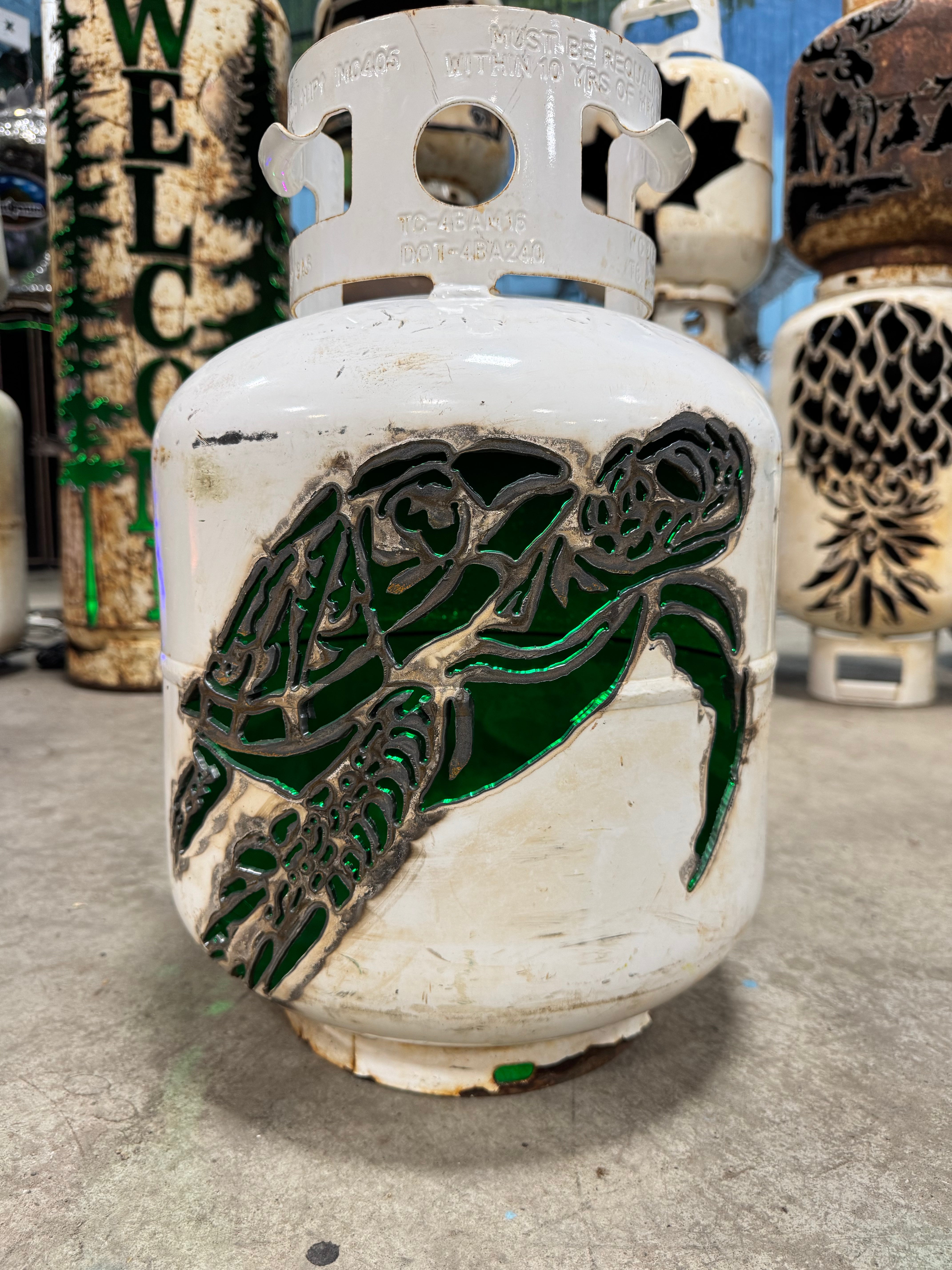 20lb Upcycled Patio Lantern, Rhonna Thee Sea Turtle