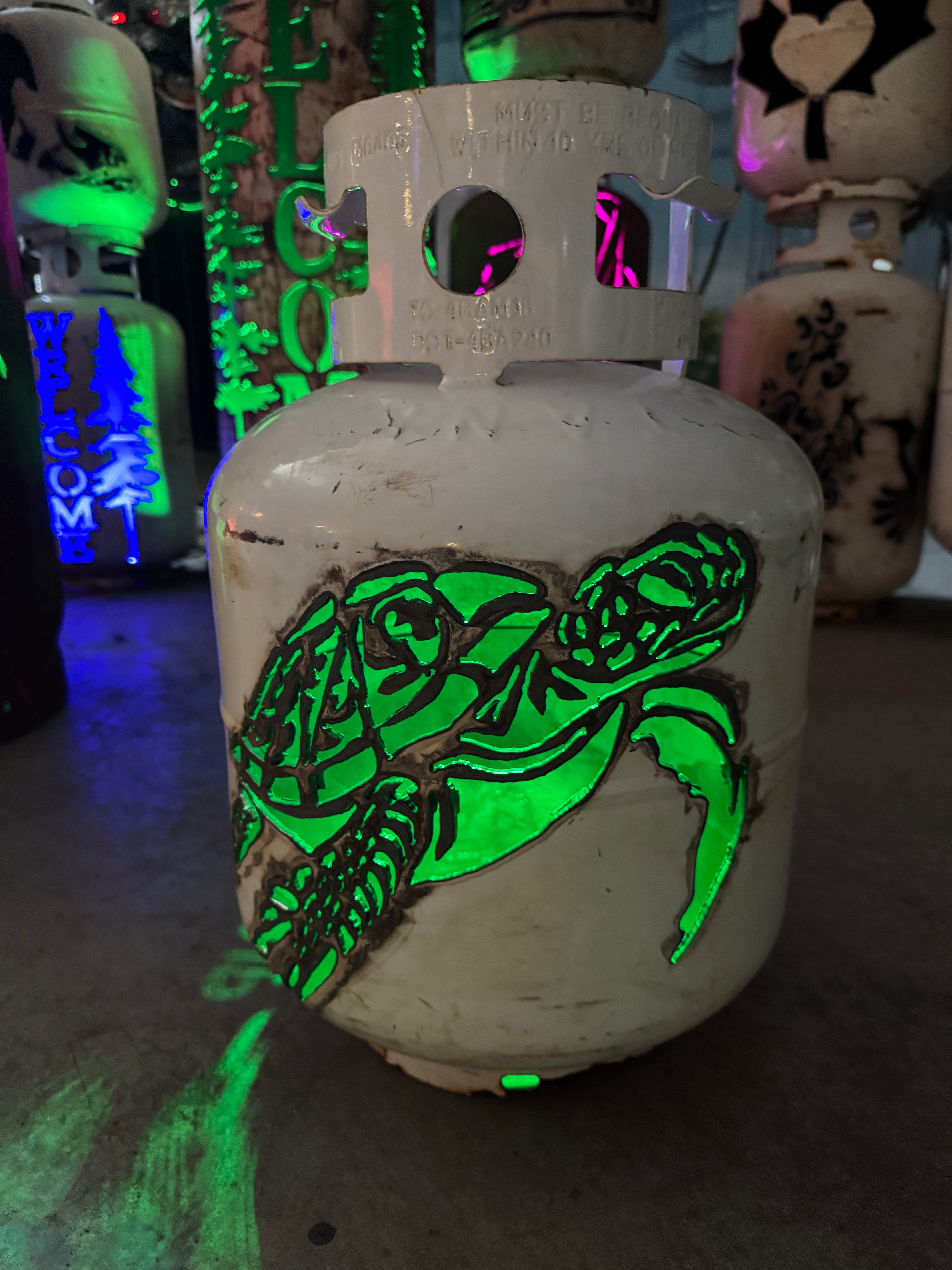 20lb Upcycled Patio Lantern, Rhonna Thee Sea Turtle