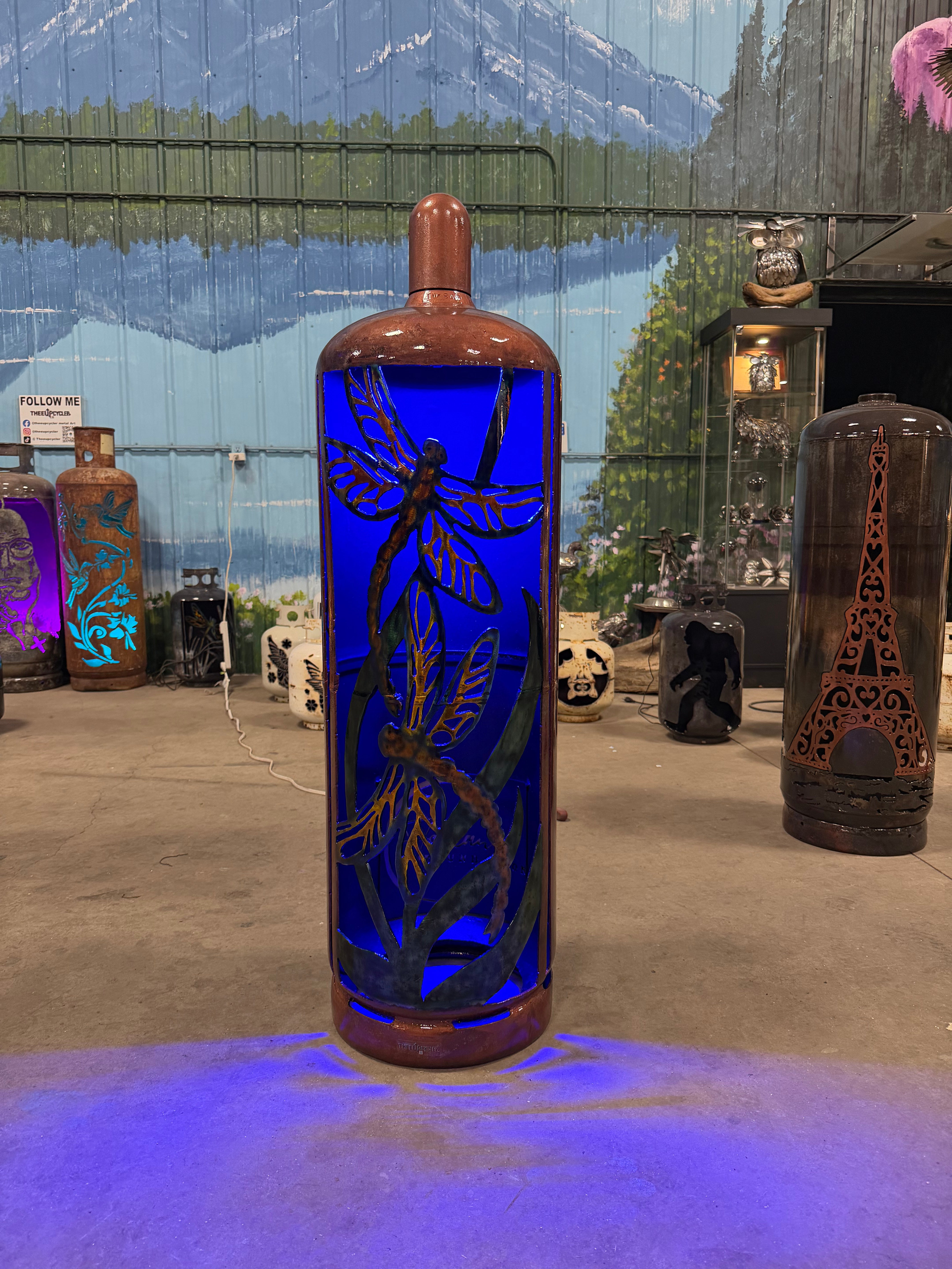 100lb Upcycled Patio Lantern, Dragonfly Copper AirBrushed Patina