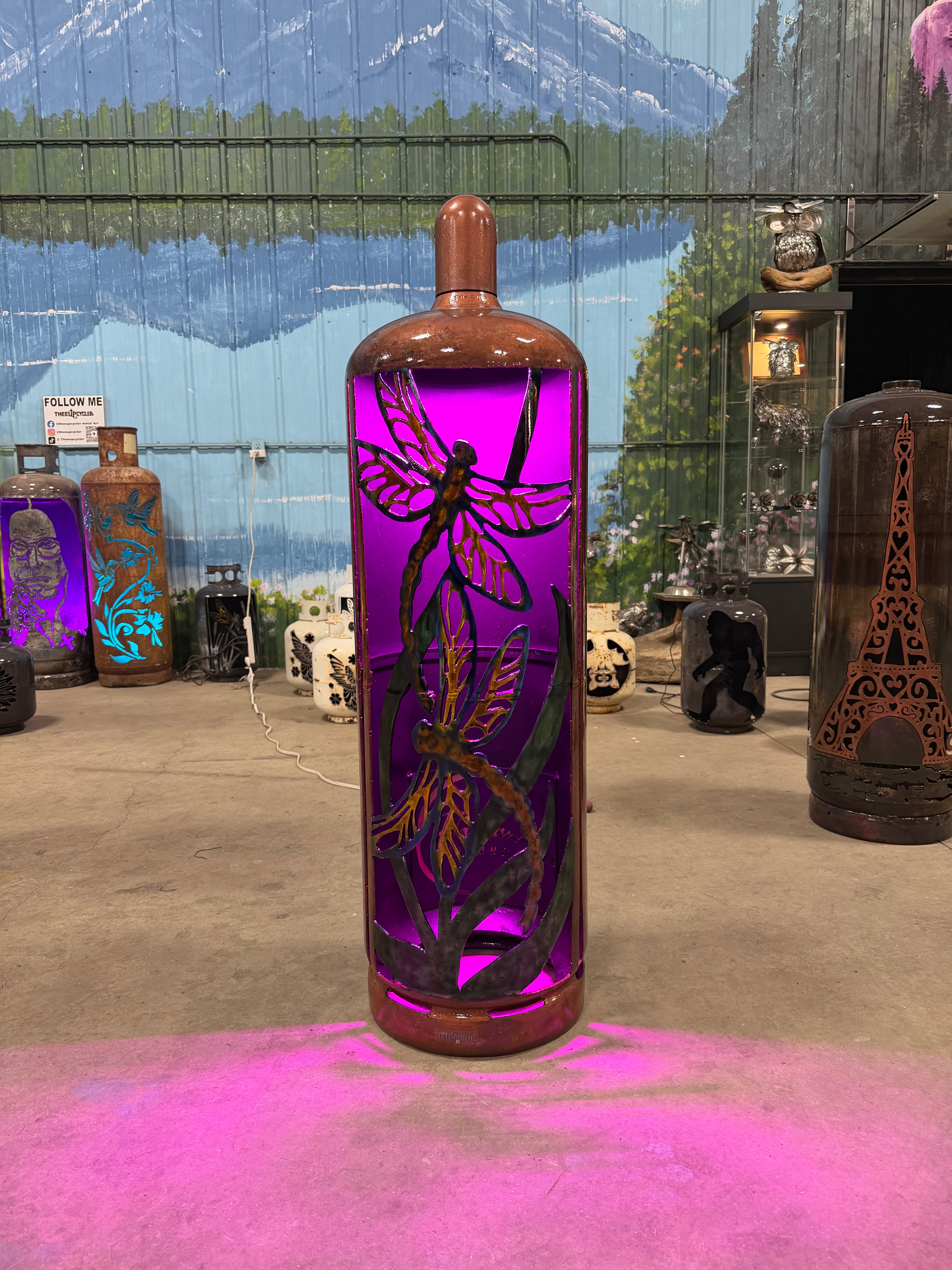 100lb Upcycled Patio Lantern, Dragonfly Copper AirBrushed Patina