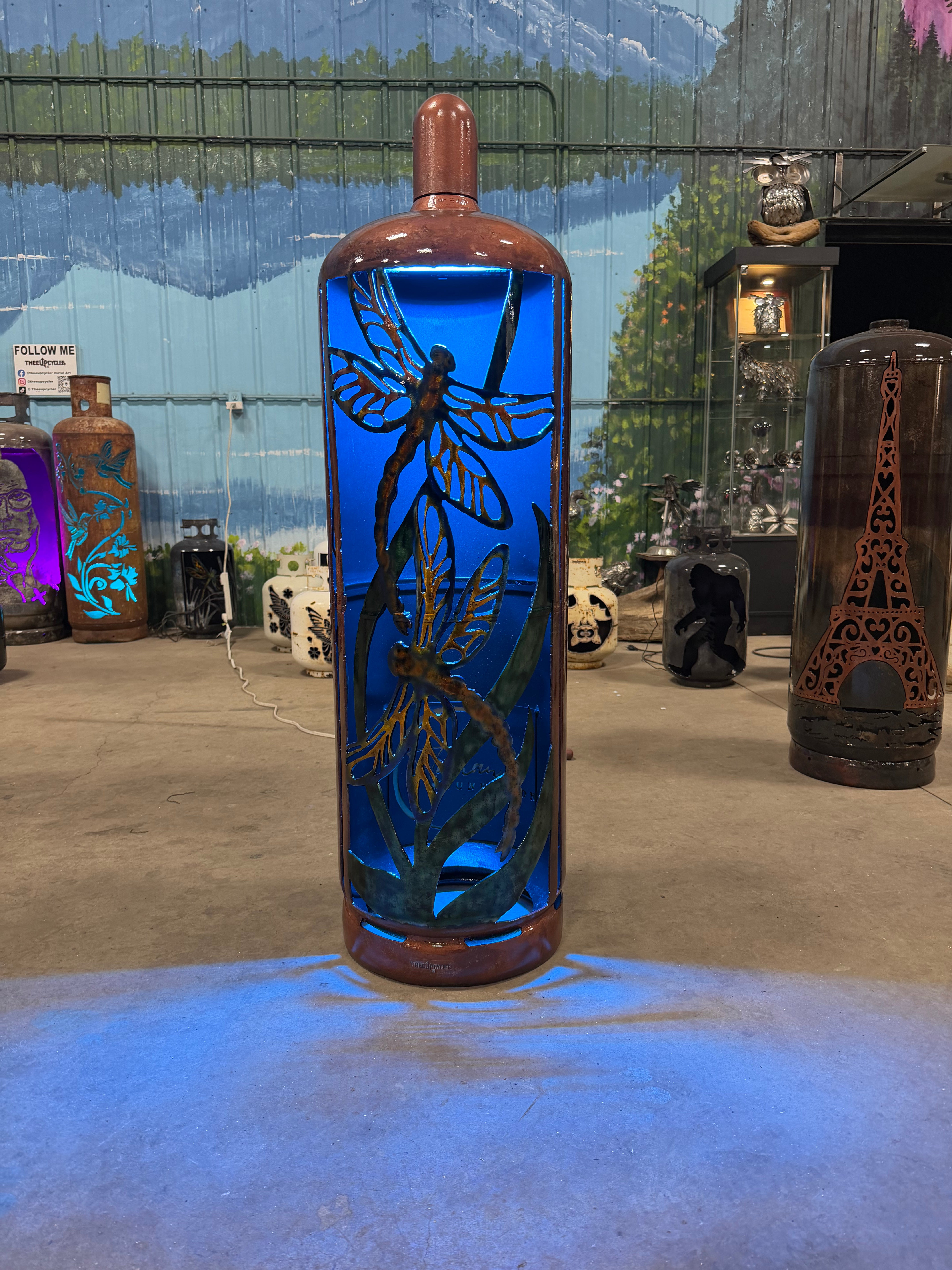100lb Upcycled Patio Lantern, Dragonfly Copper AirBrushed Patina