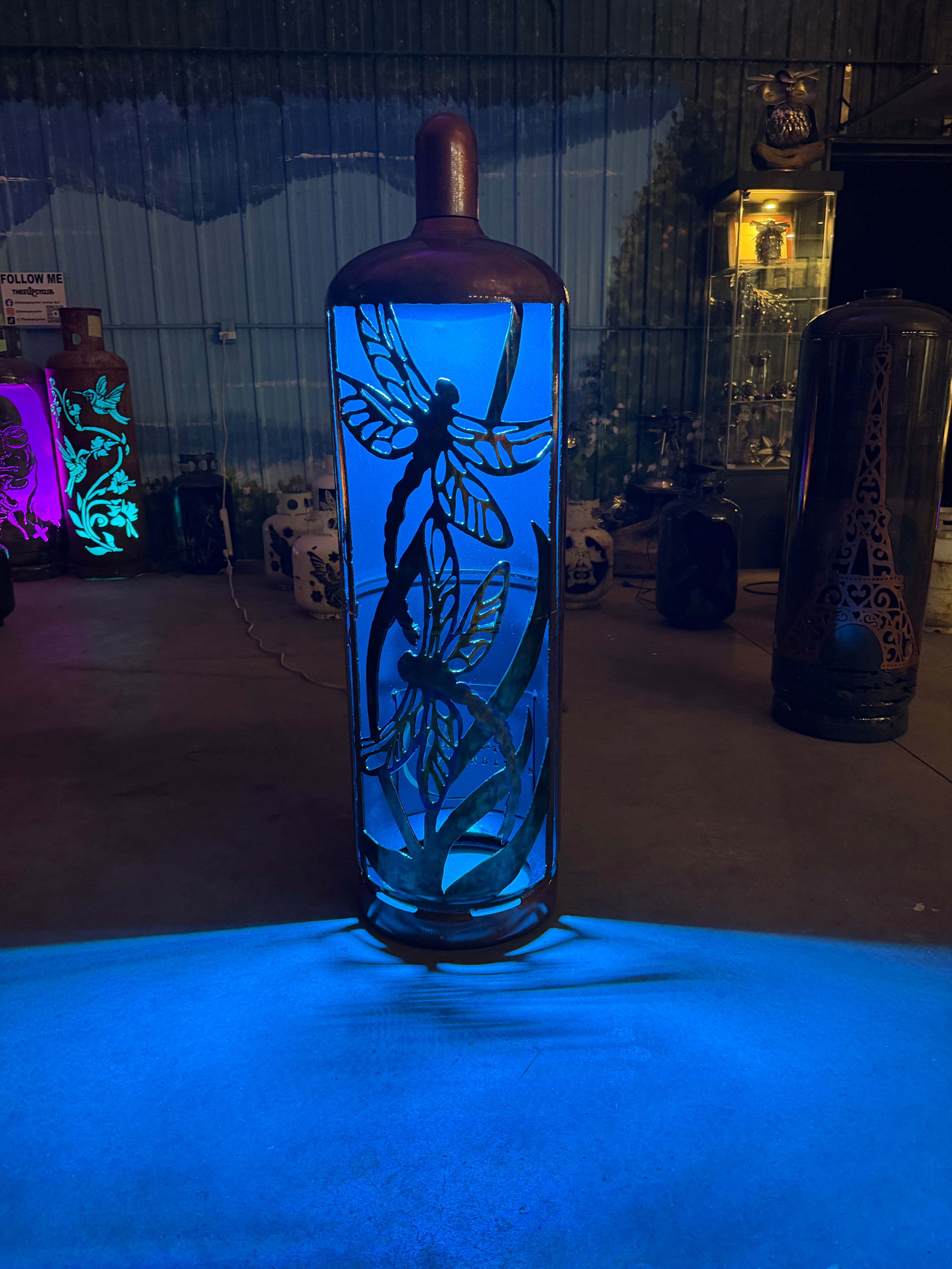 100lb Upcycled Patio Lantern, Dragonfly Copper AirBrushed Patina