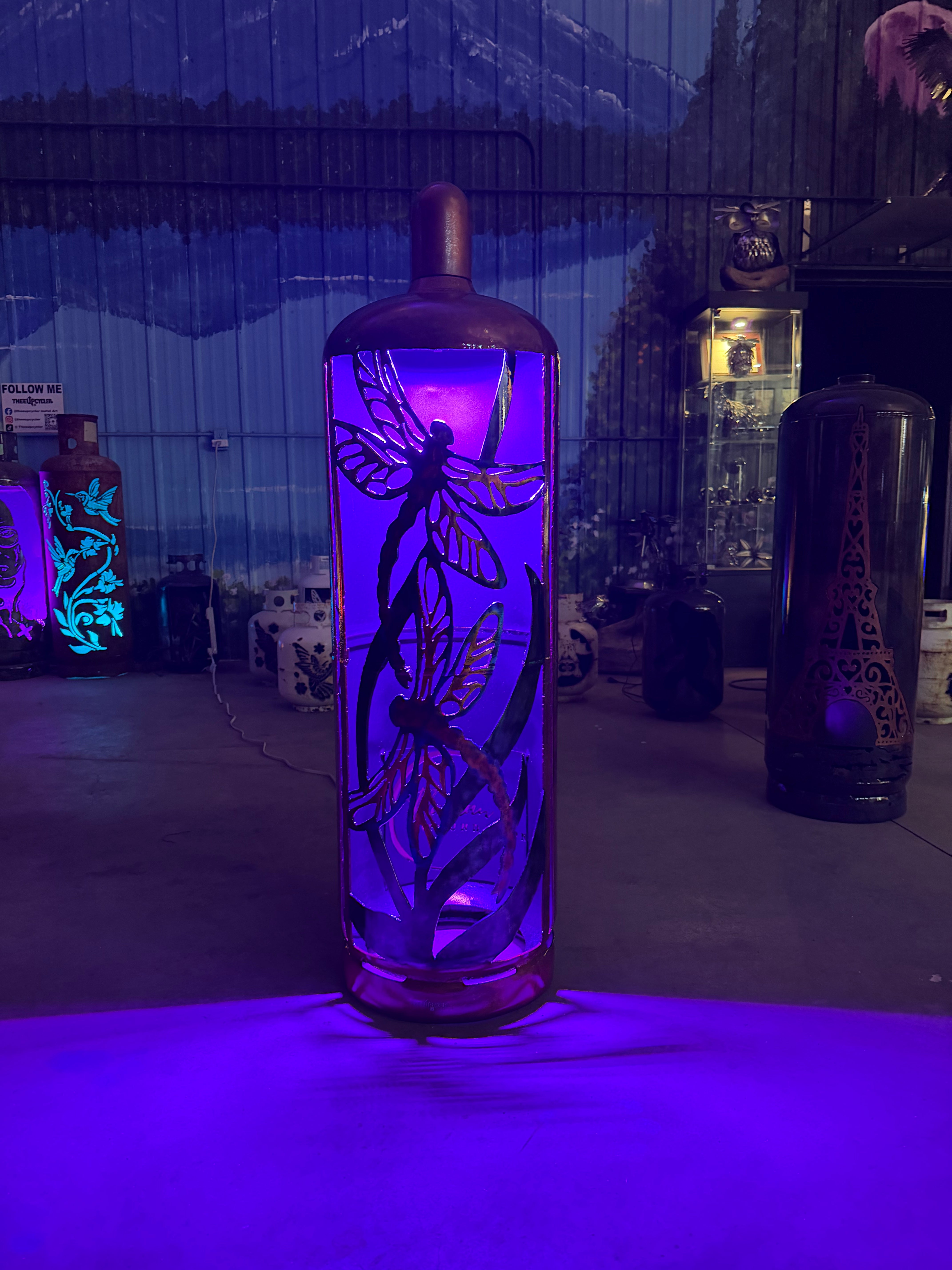 100lb Upcycled Patio Lantern, Dragonfly Copper AirBrushed Patina