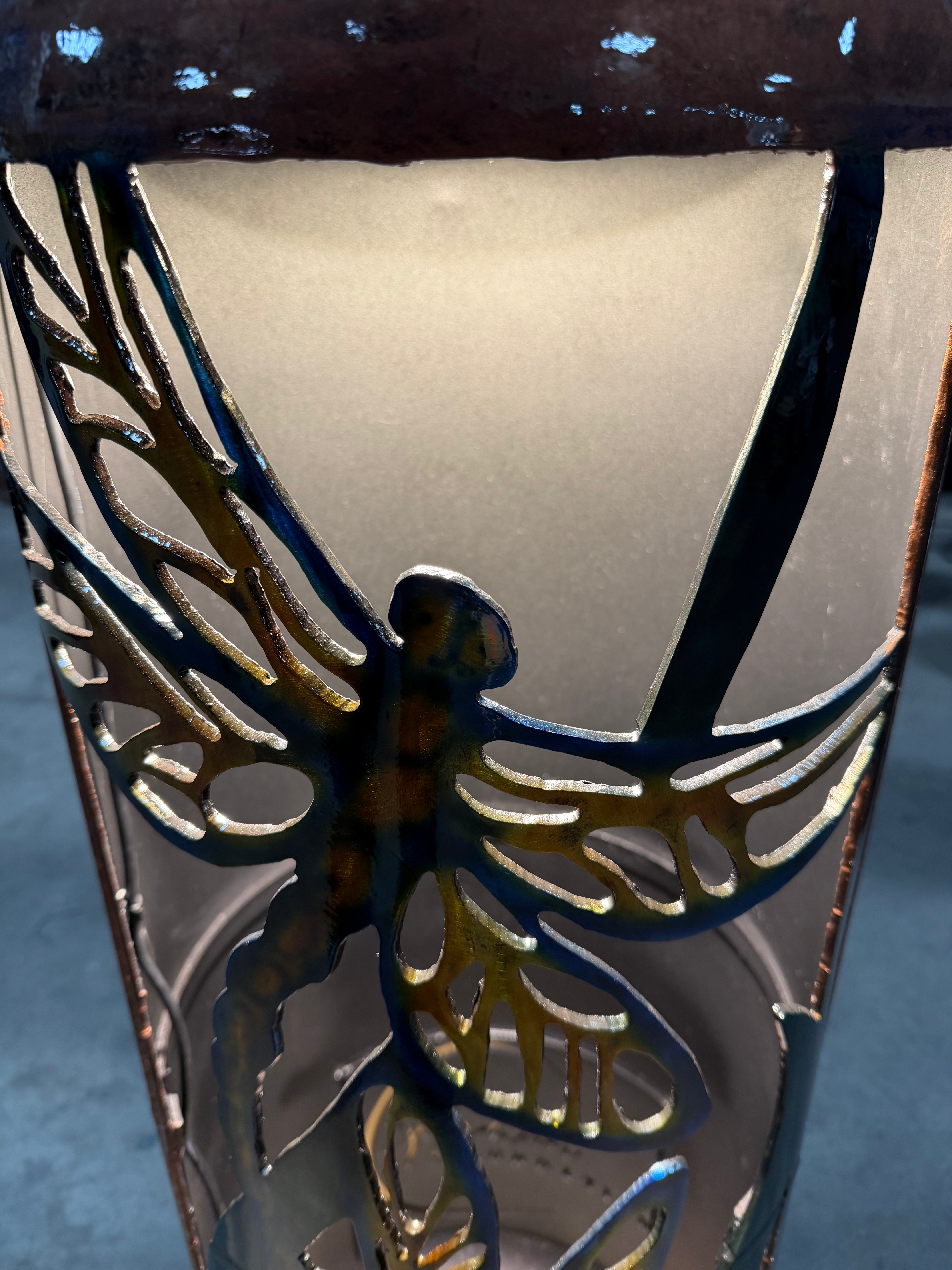 100lb Upcycled Patio Lantern, Dragonfly Copper AirBrushed Patina