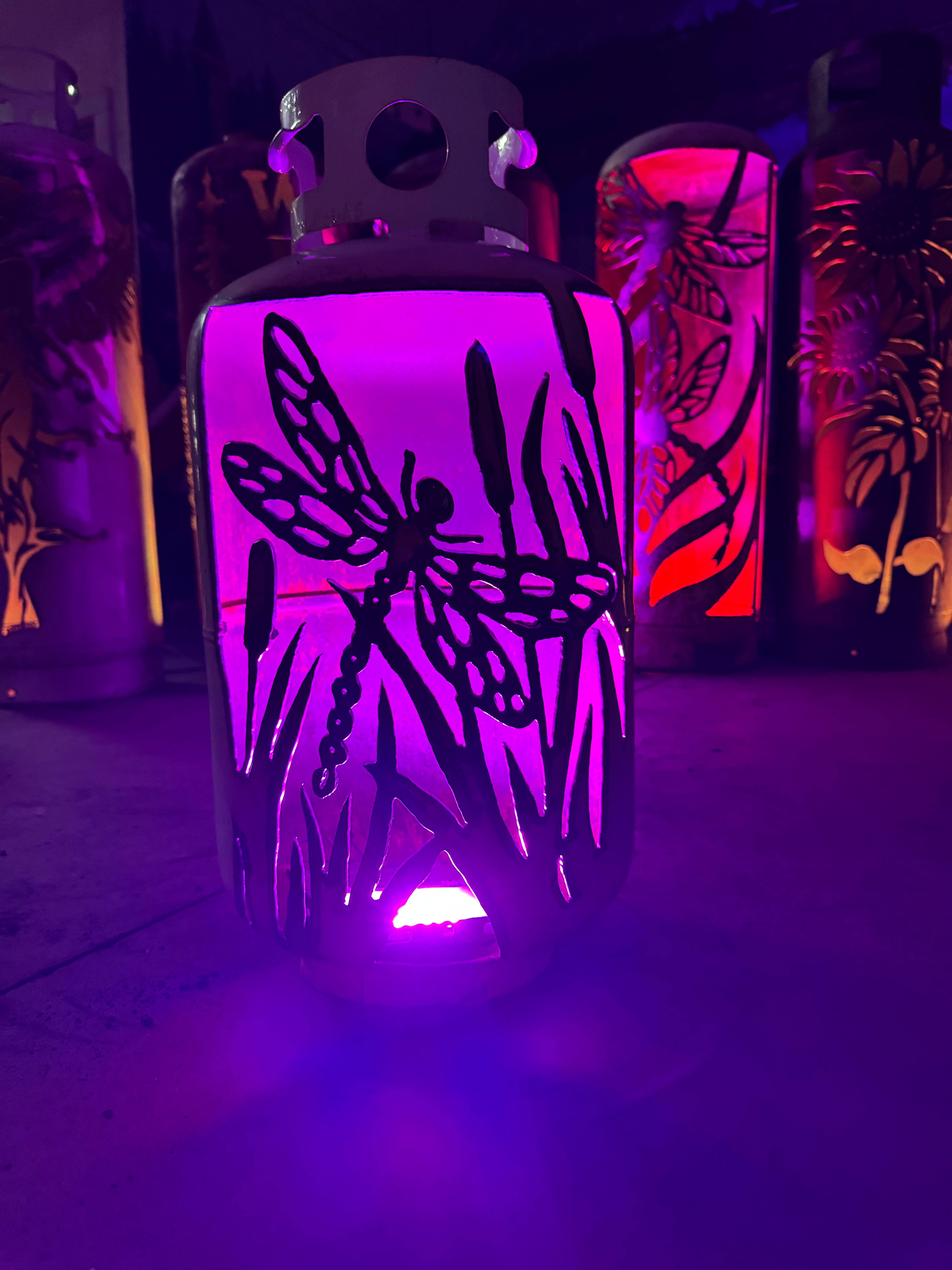 30lb Upcycled Patio Lantern, Dragonfly in Cattails