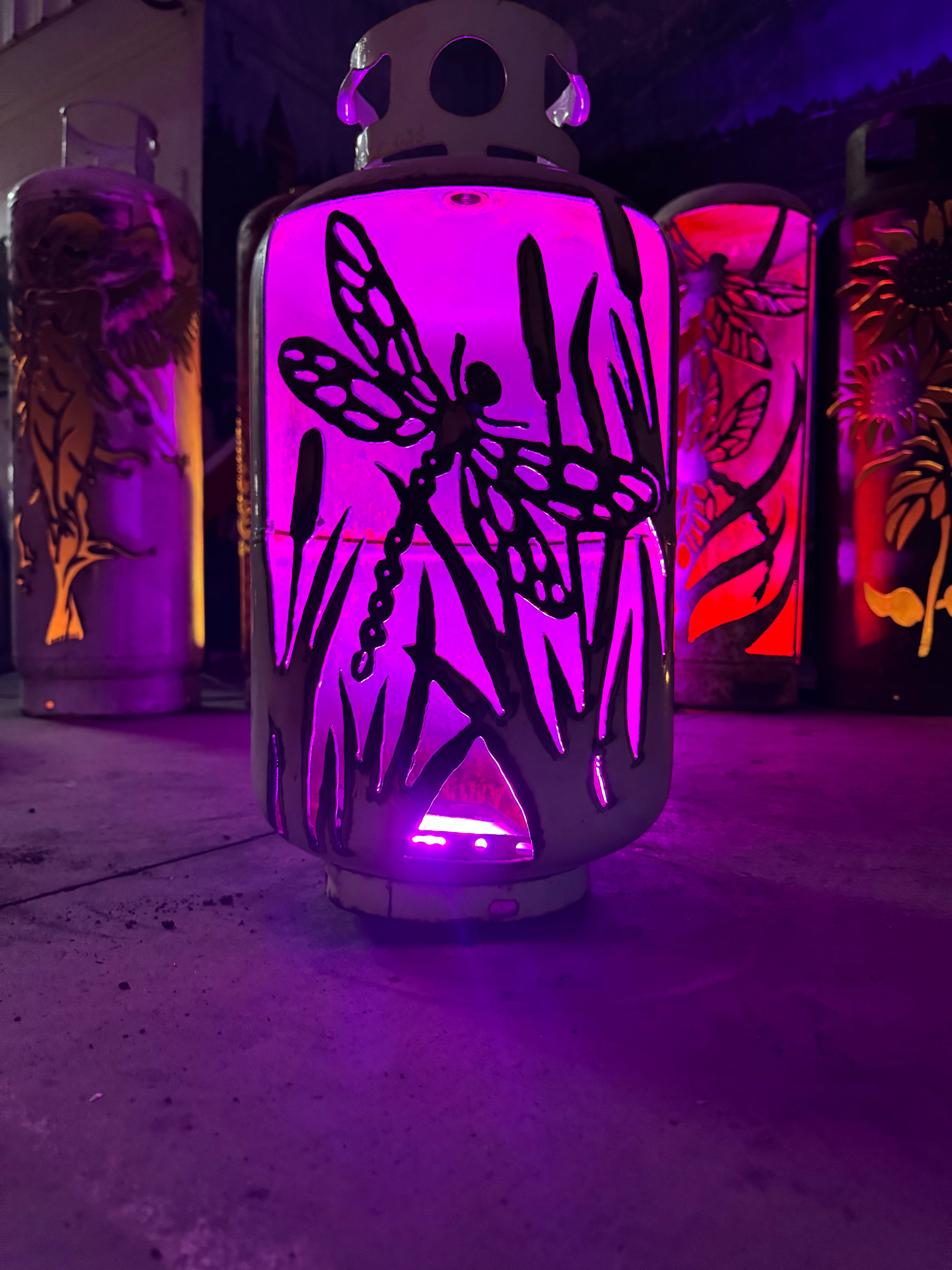 30lb Upcycled Patio Lantern, Dragonfly in Cattails