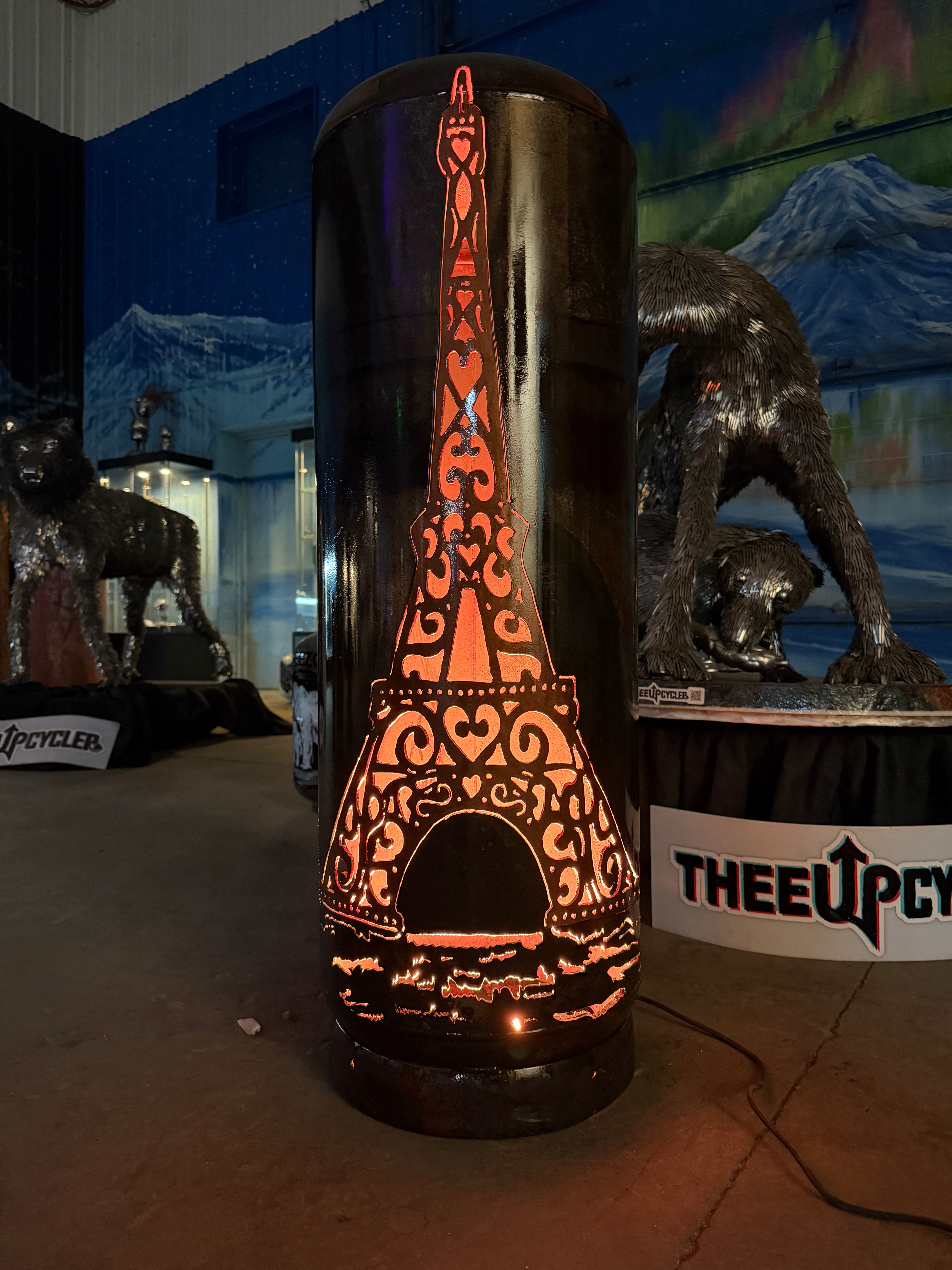 100lb Upcycled Patio Lantern, Eiffel Tower Copper Patina on Tower