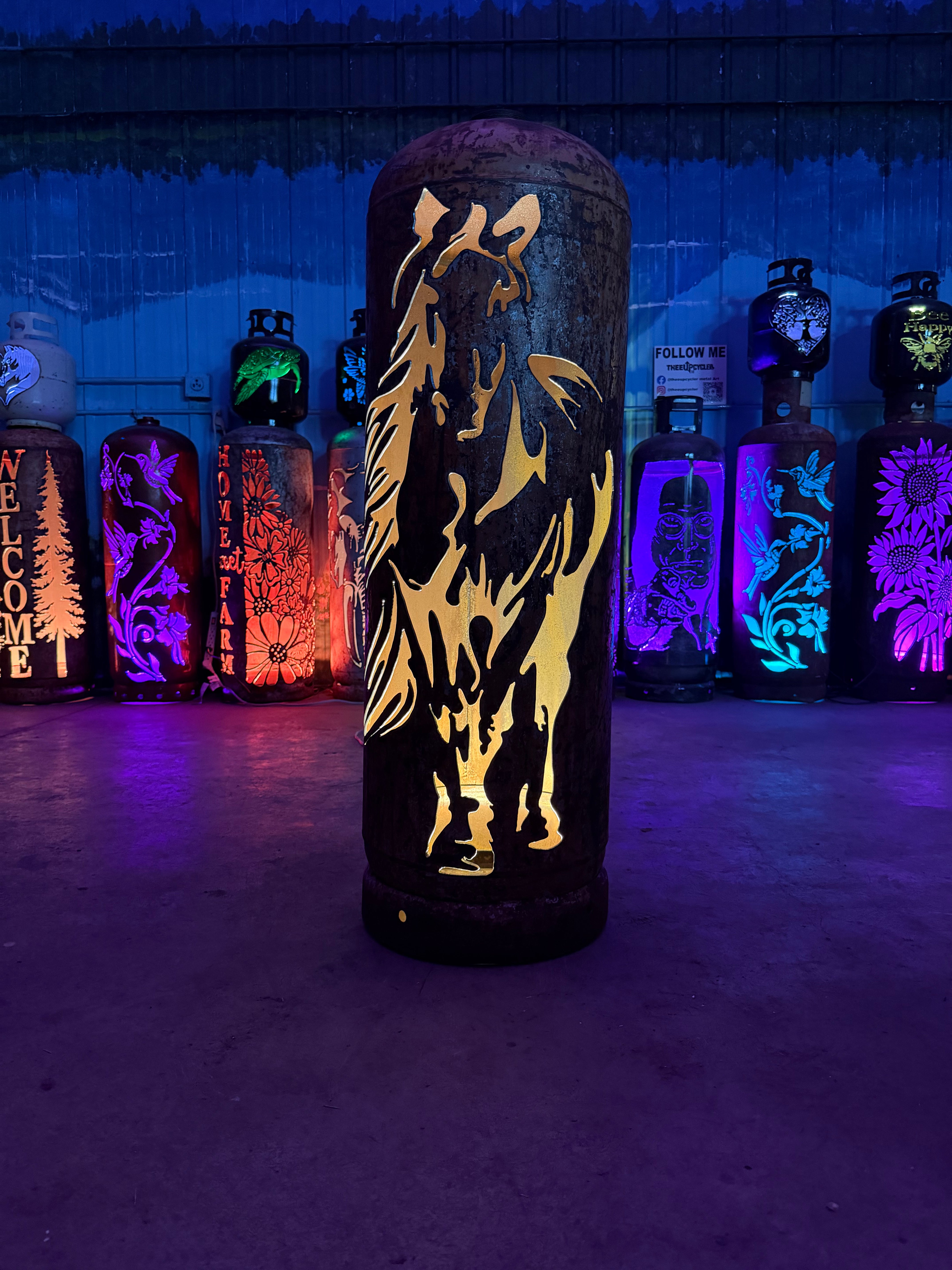 100lb Upcycled Patio Lantern, Rust & Reign Horse