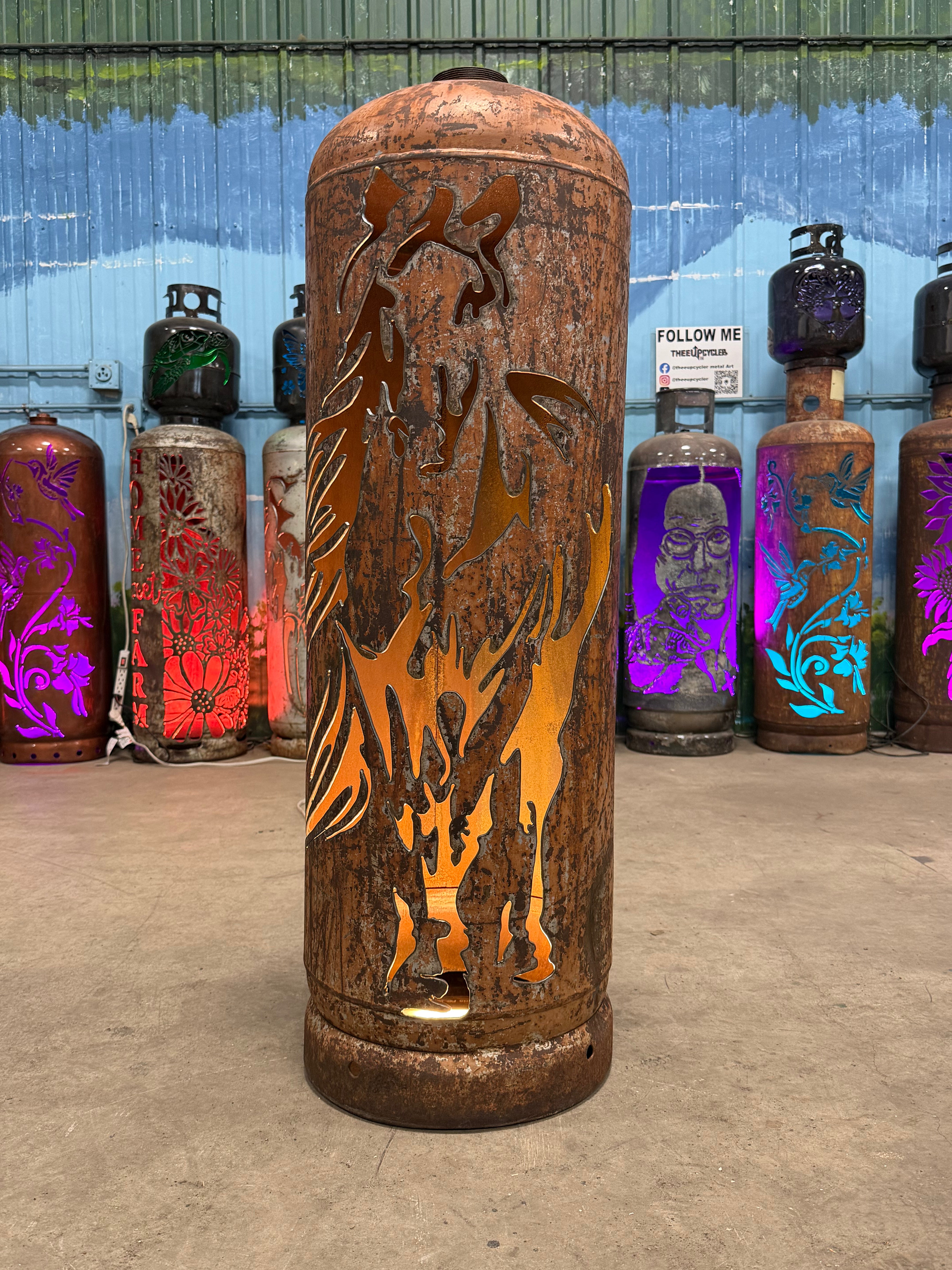 100lb Upcycled Patio Lantern, Rust & Reign Horse