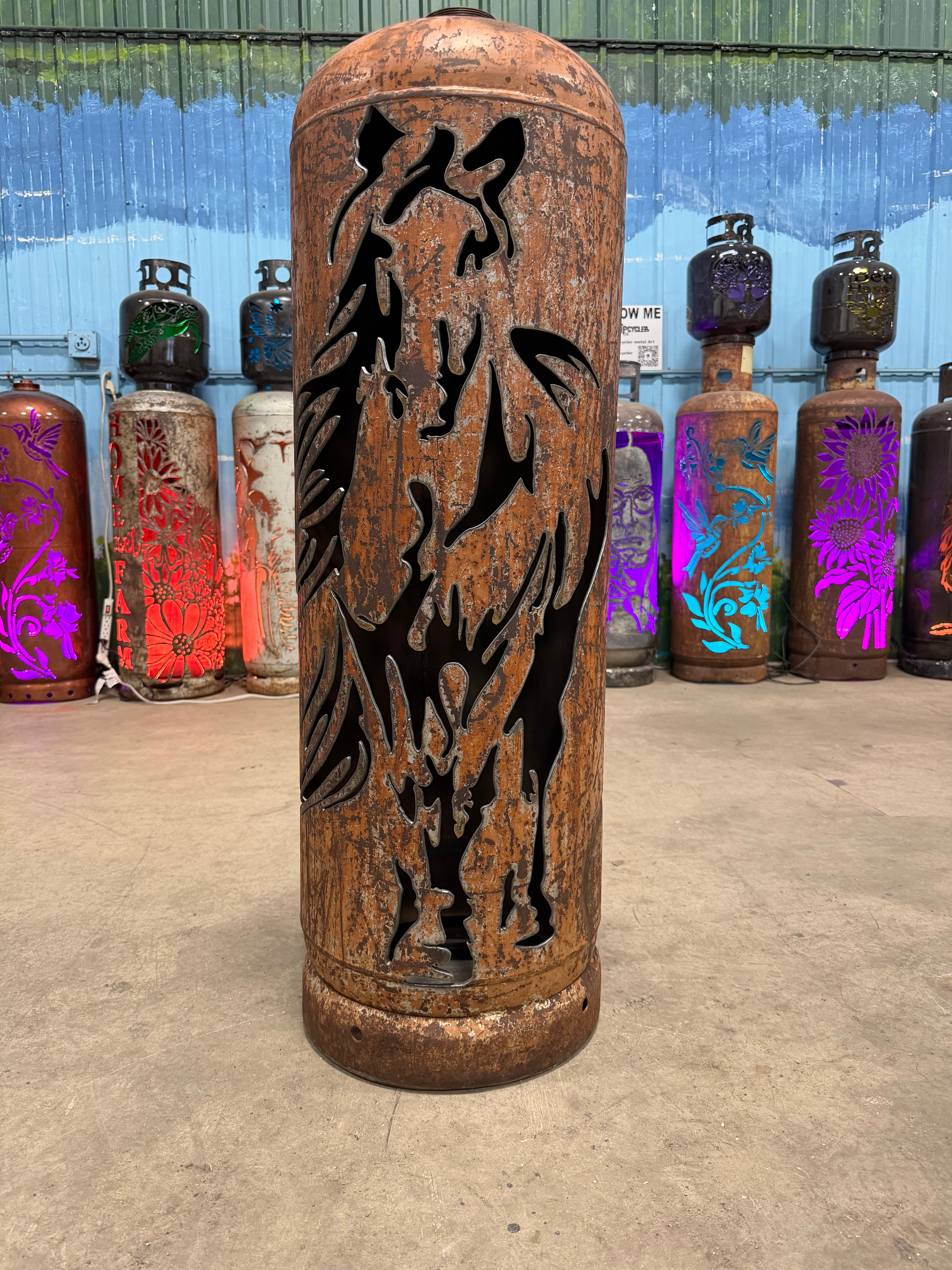 100lb Upcycled Patio Lantern, Rust & Reign Horse