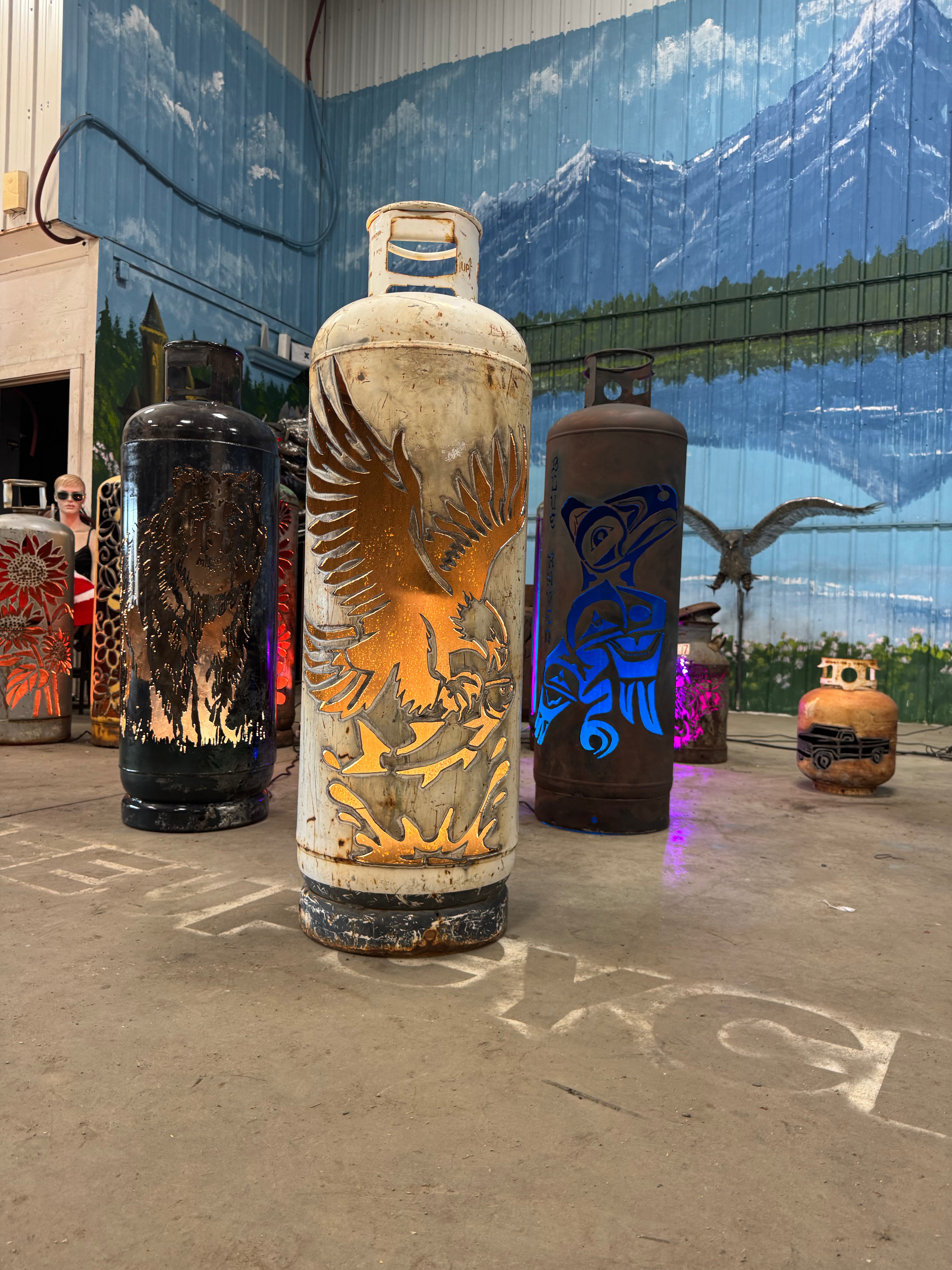100lb Upcycled Patio Lantern, Eagle with Fish