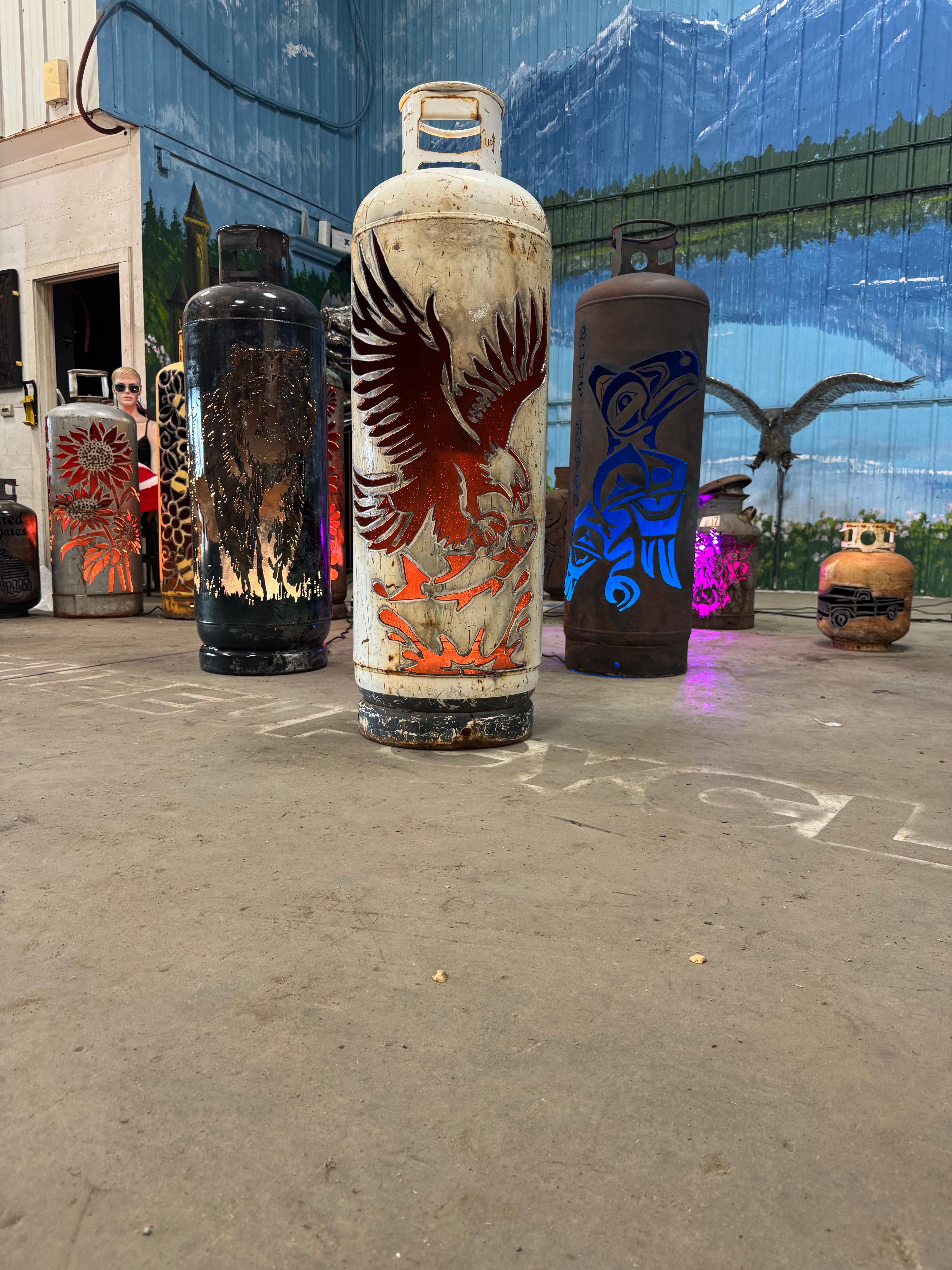 100lb Upcycled Patio Lantern, Eagle with Fish