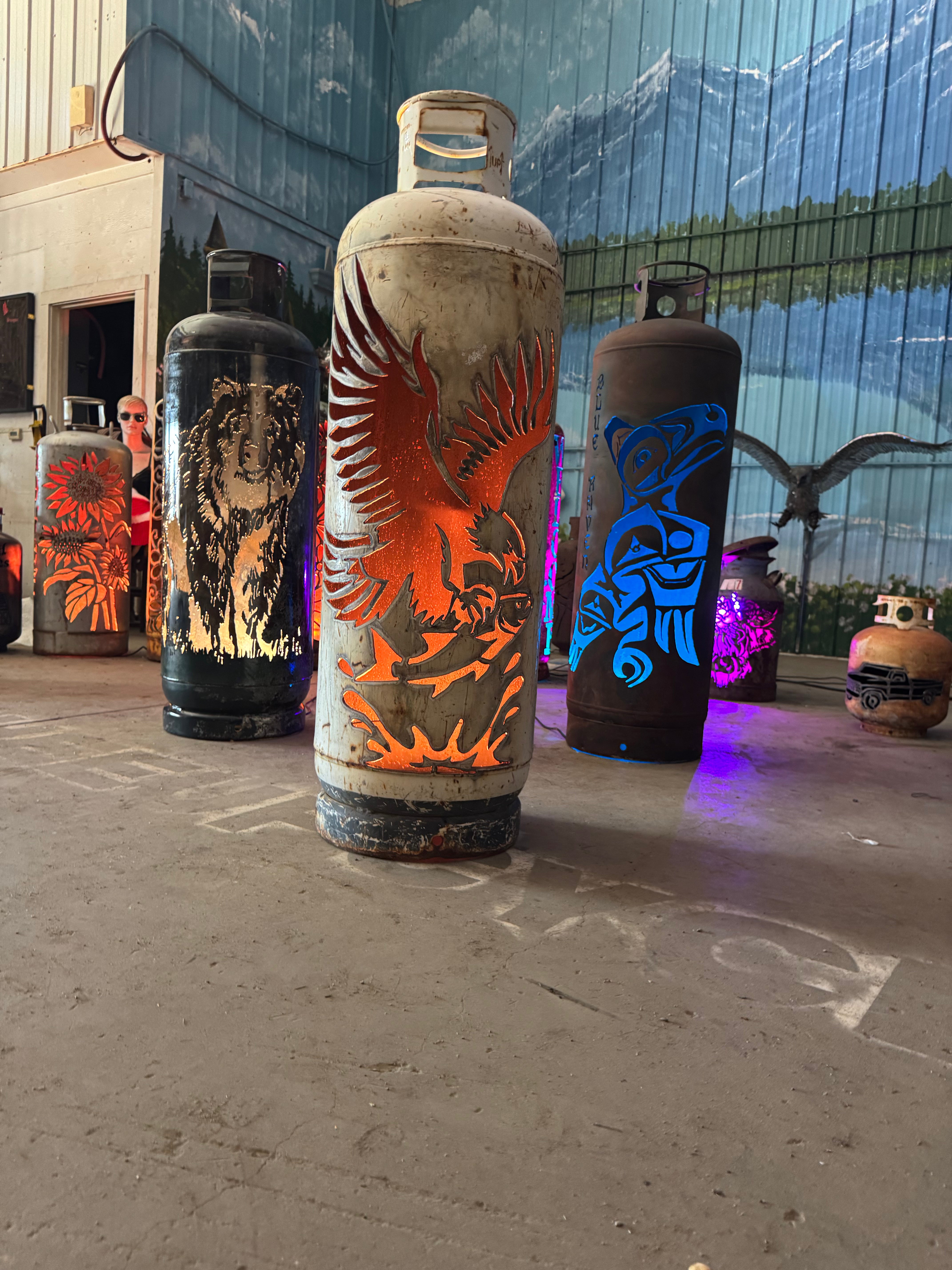 100lb Upcycled Patio Lantern, Eagle with Fish